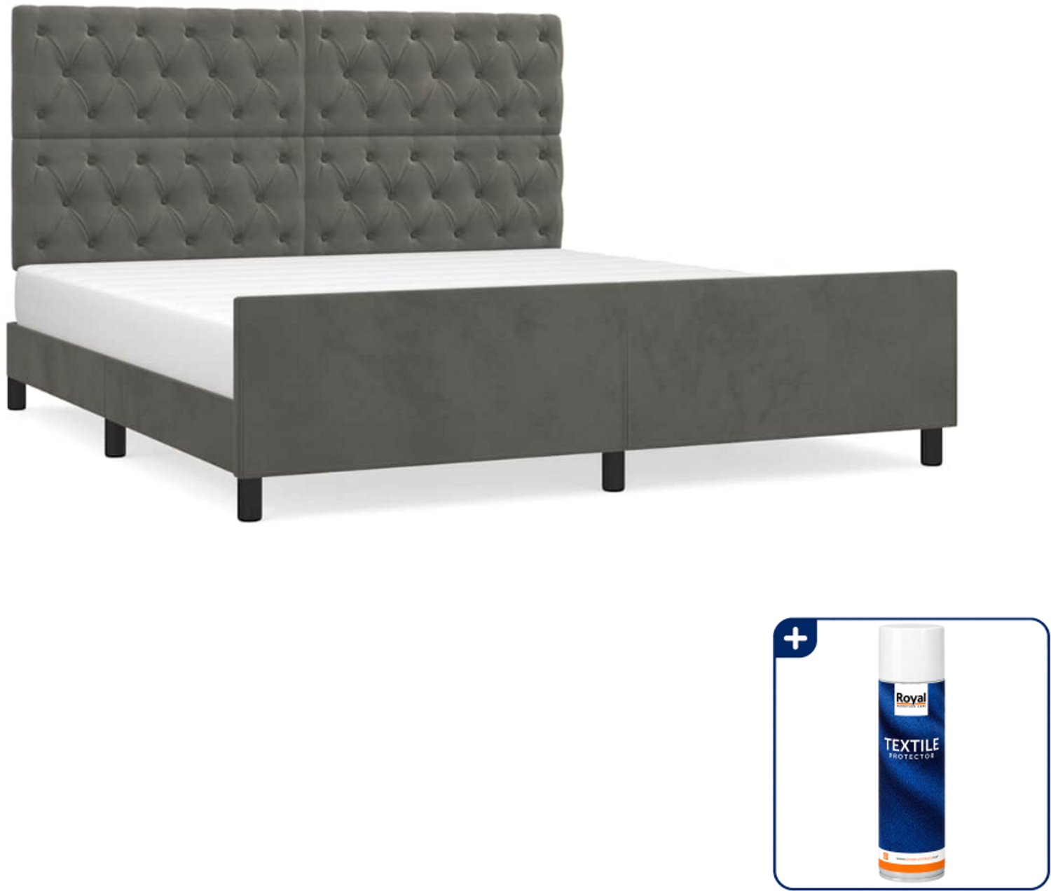 vidaXL bedframe - Queensize 160 x 200 cm - fluweel - donkergrijs - Inclusief textielbeschermer 500 ml
