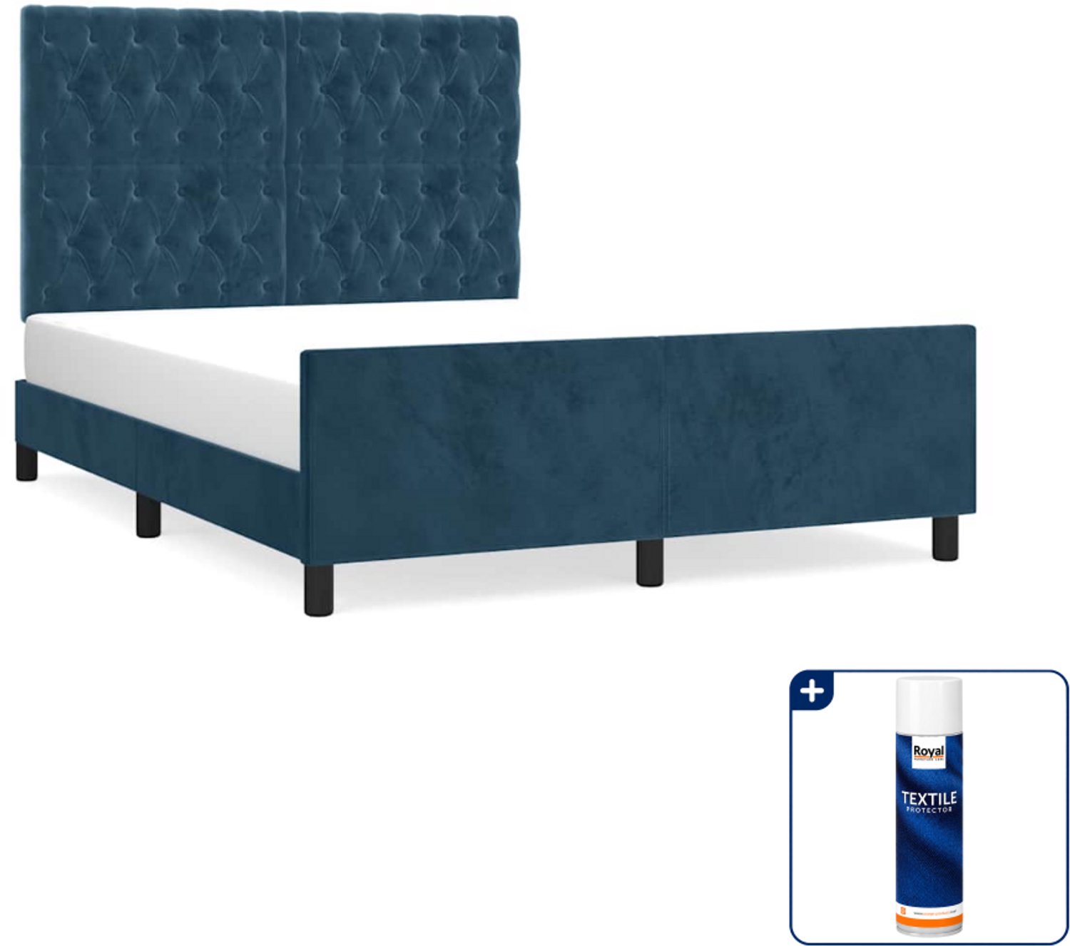 vidaXL bedframe - Small double - 140 x 200 cm - fluweel - donkerblauw - Inclusief textielbeschermer 500 ml