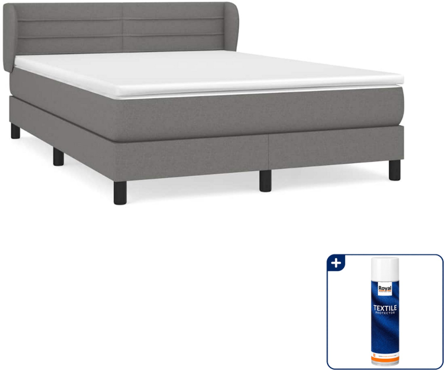 vidaXL Boxspring 140 x 190 cm - stof - donkergrijs - Inclusief textielbeschermer 500 ml