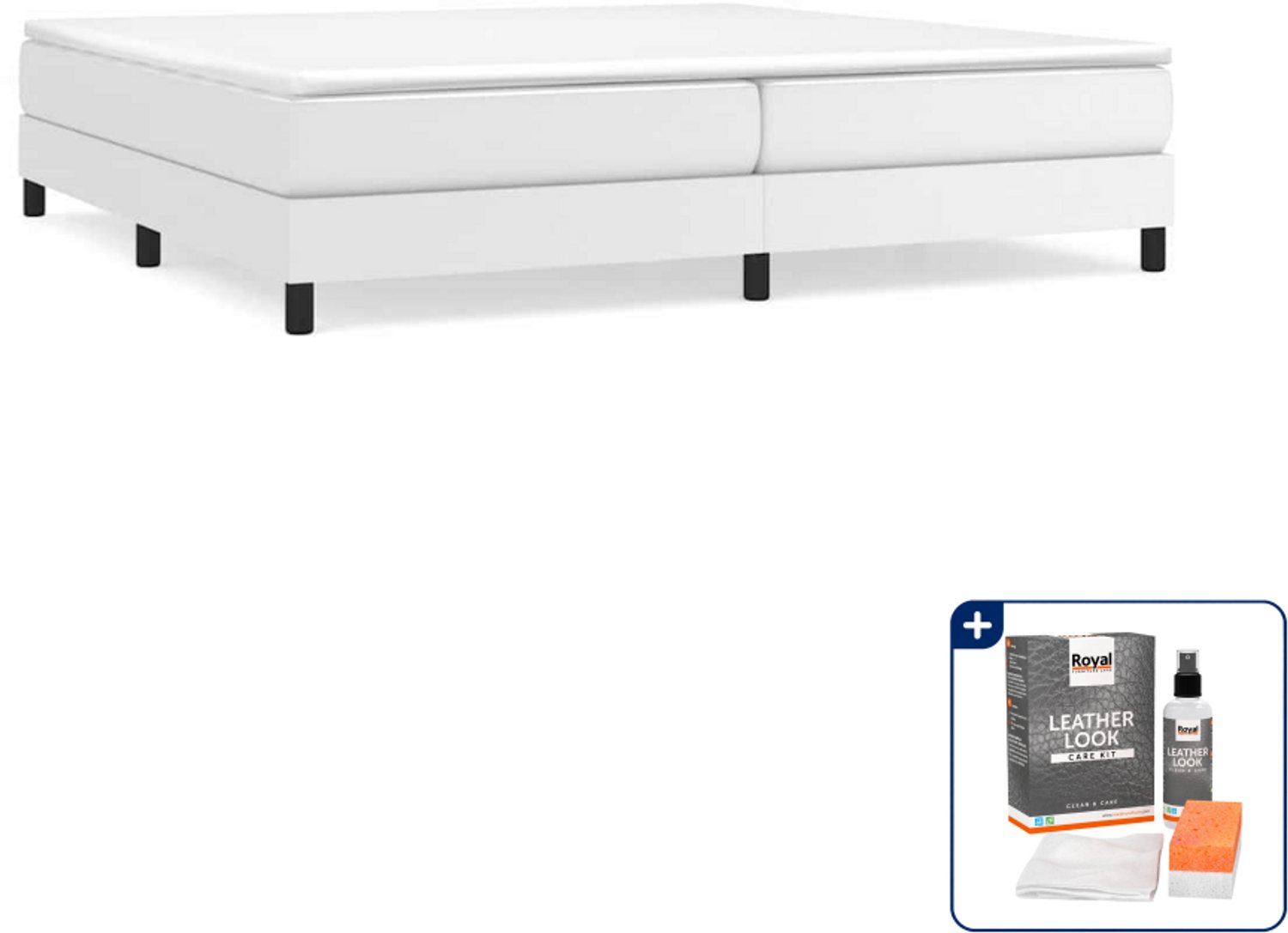 vidaXL boxspring bed - 200 x 200 cm - kunstleer - wit - Inclusief onderhoudsset voor kunstleer 150 ml