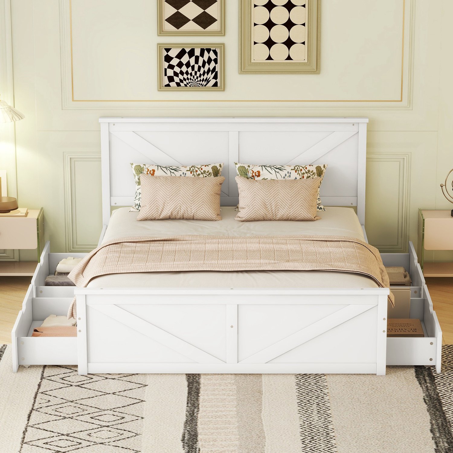 Zubaliya Bedframe - 160 x 200 cm - Wit - grenenhout - Lades