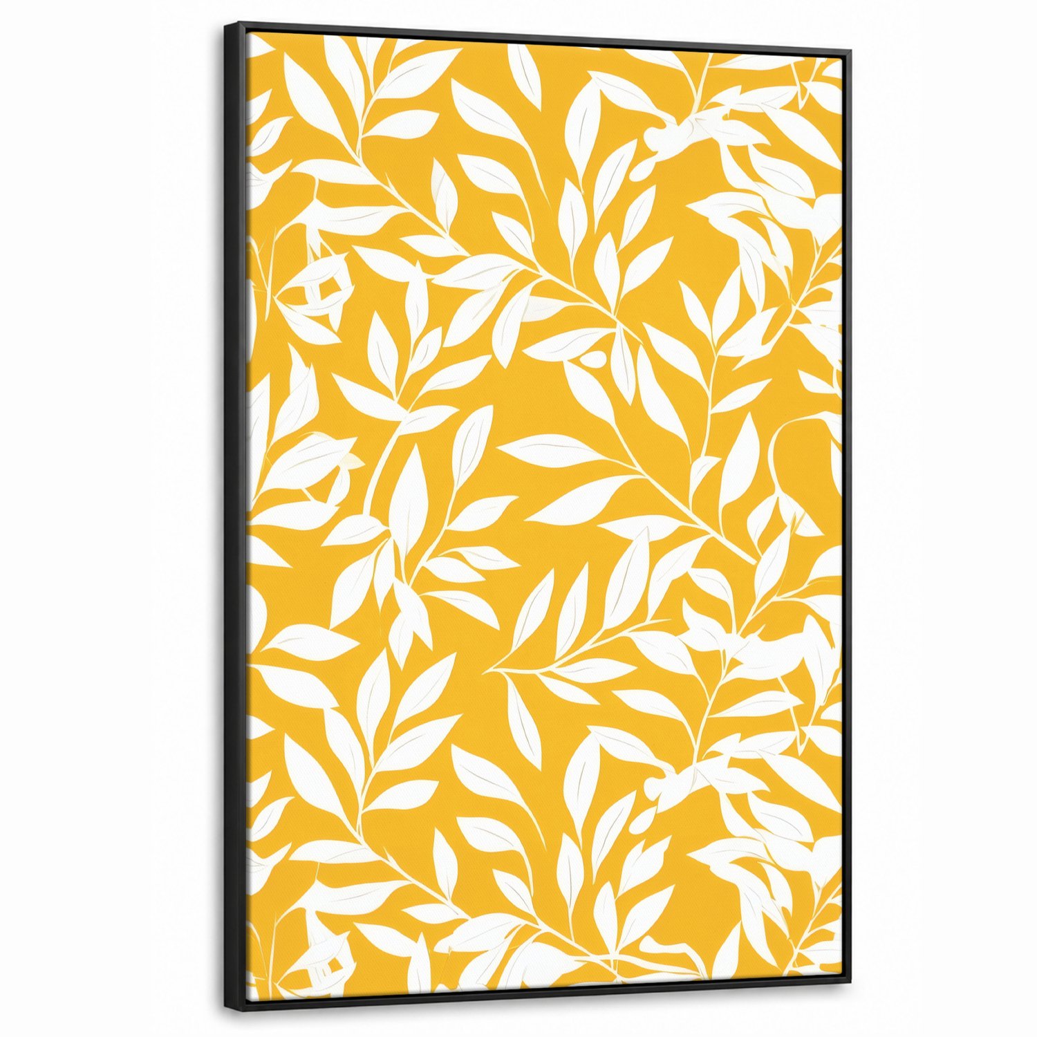 Canvas Schilderij met Baklijst XXL Canvas Schilderij met Baklijst 90x140cm - Bladeren - Takken - Geel - Muurdecoratie woonkamer - Slaapkamer decoratie - Kamer accessoires - Schilderijen op canvas met lijst groot