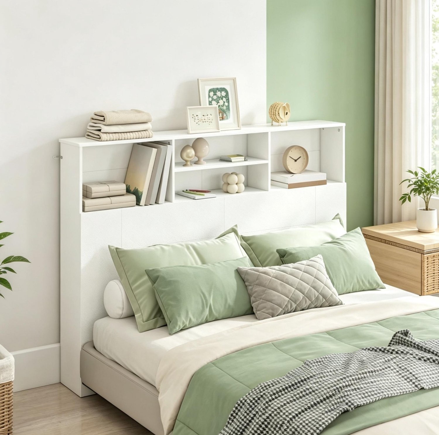 CHICFURN Hoofdbord voor bed van 140 cm - 4 open vakken - Wit