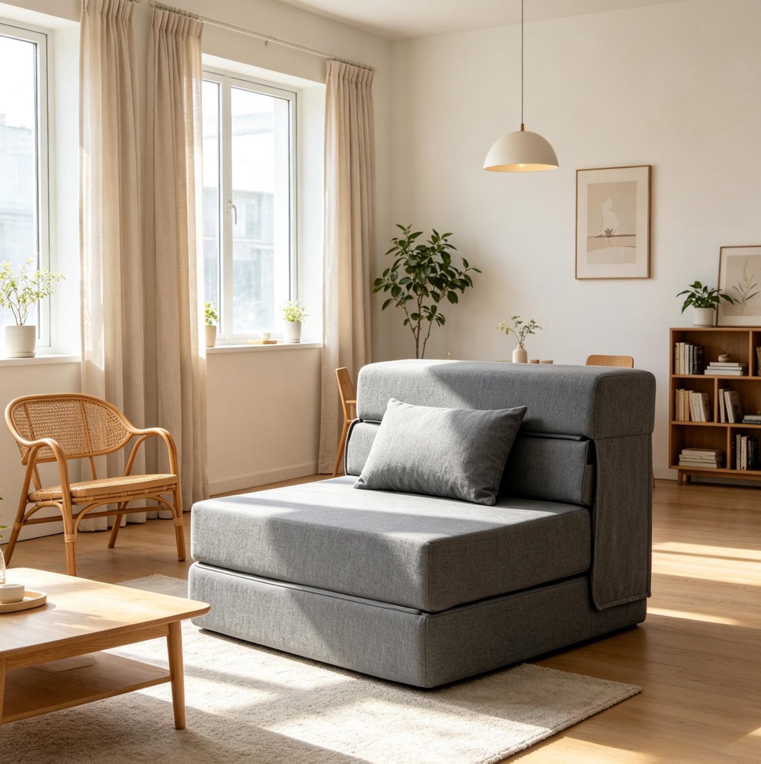 STILVORA Slaapfauteuil 80 x 80 x 64 cm - Opvouwbaar Tot Bed Met Kussen - Voor Gasten En Kleine Ruimtes - Polyester - Grijs