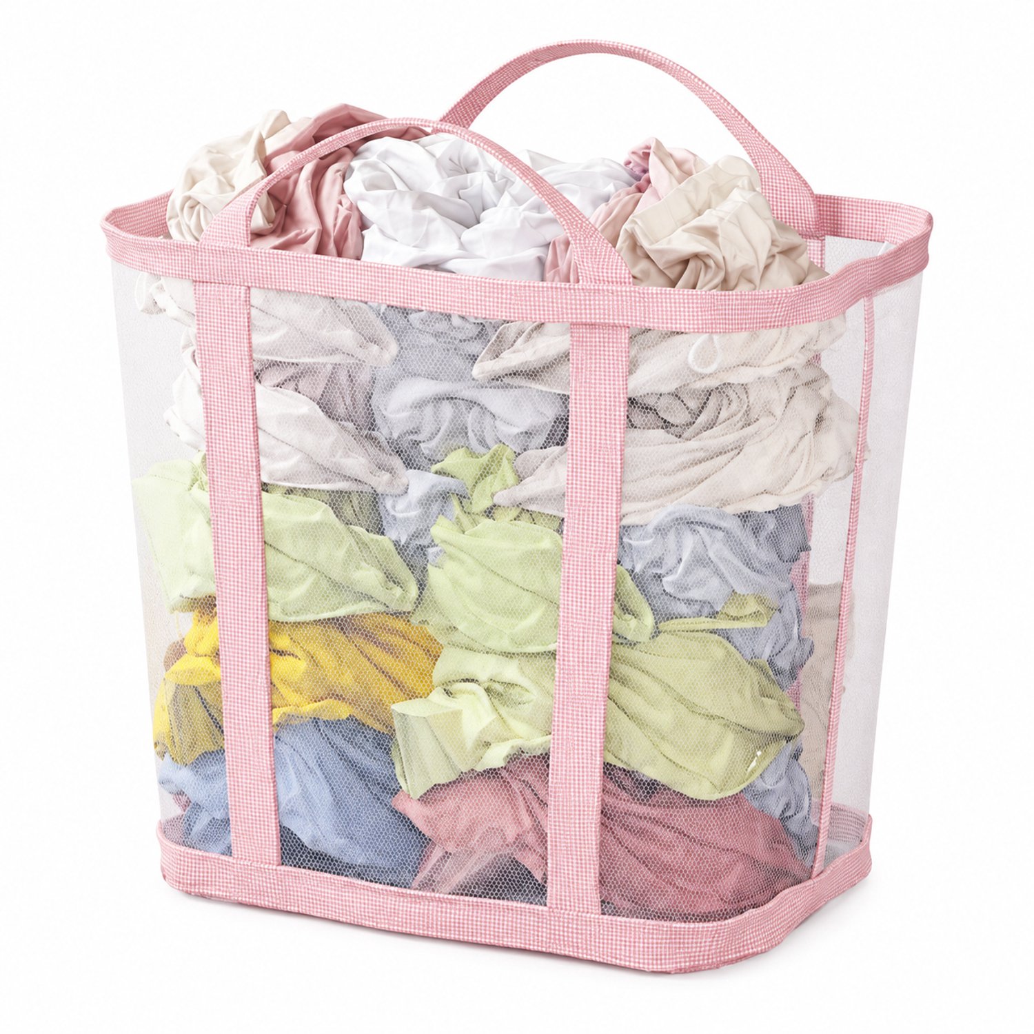 Opvouwbare wasmand in kersenbloesemroze, groot, 35 x 22 x 37 cm, met ademend gaas en twee draaggrepen