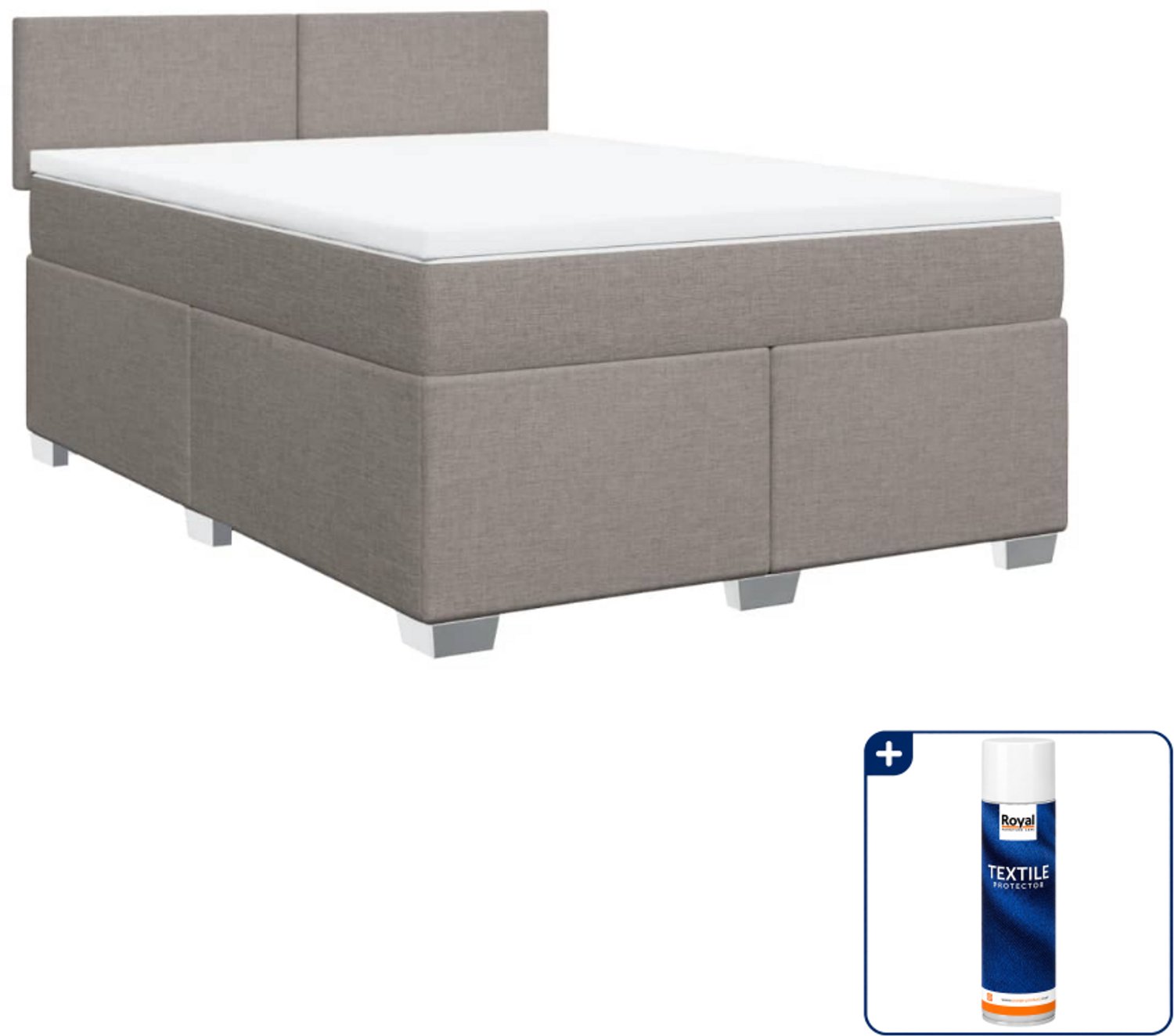 vidaXL boxspring met matras 140 x 190 cm - stof - taupe - Inclusief textielbeschermer 500 ml