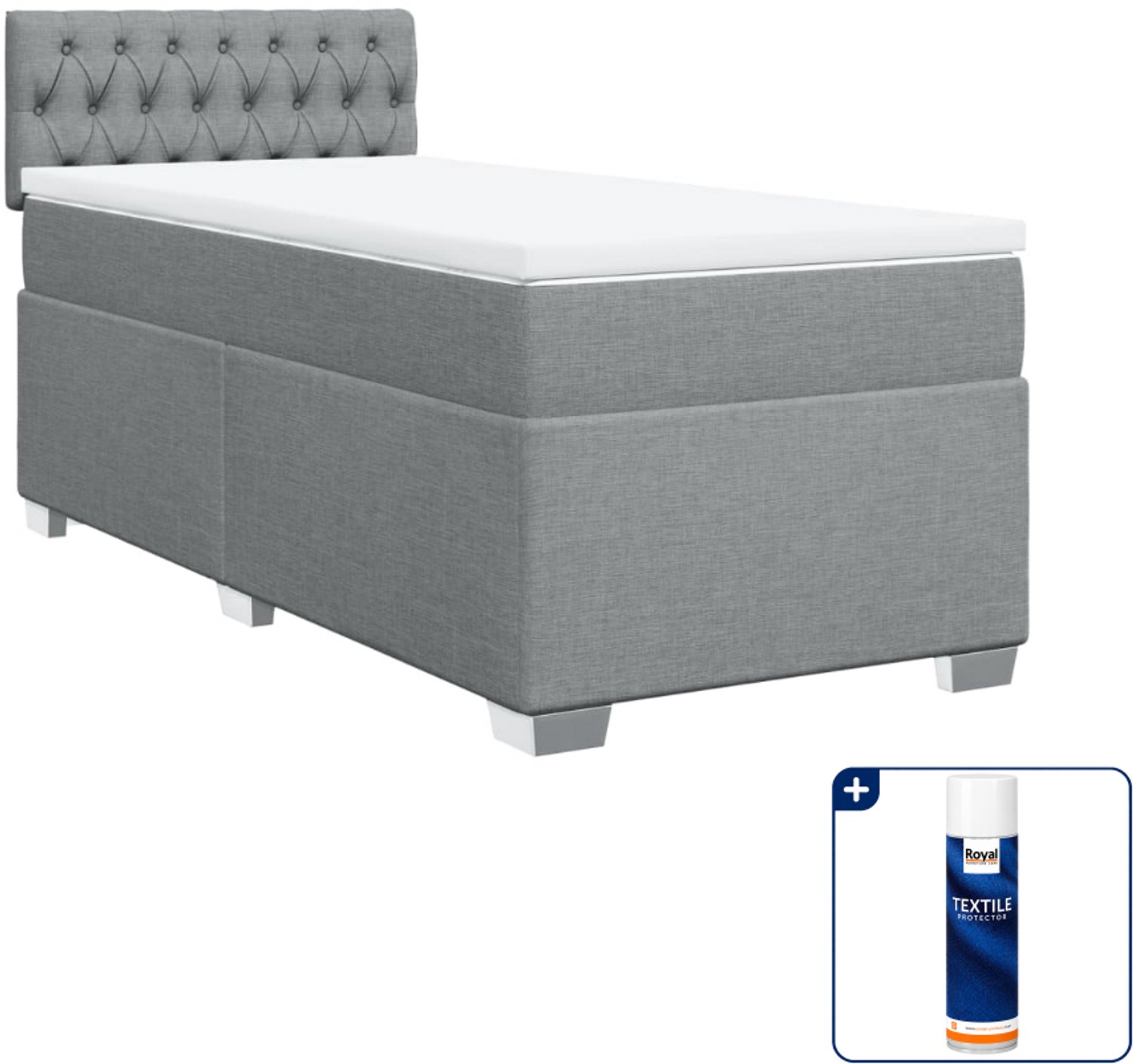 vidaXL boxspring met matras 90 x 190 cm - lichtgrijs - Inclusief textielbeschermer 500 ml