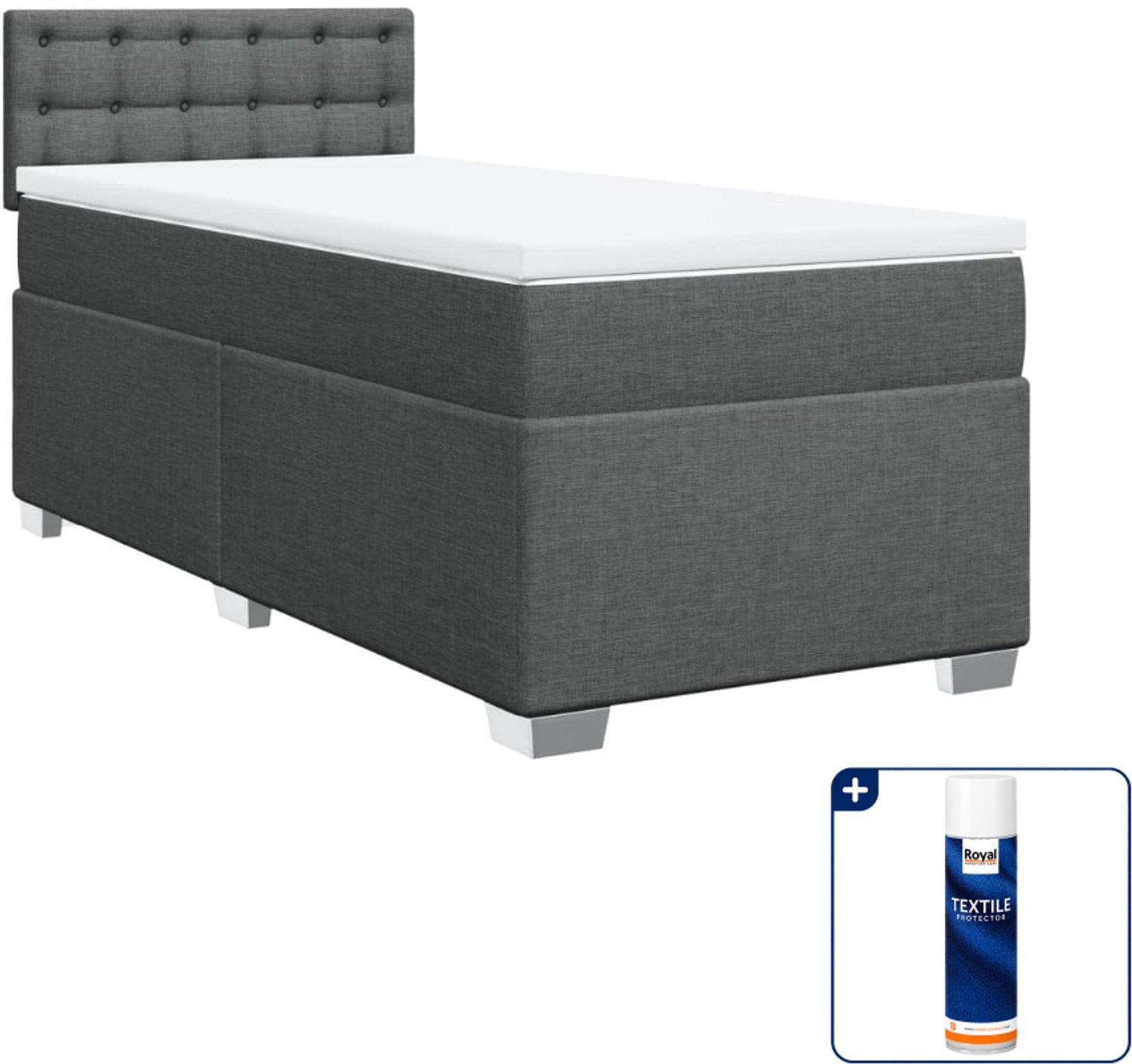 vidaXL Boxspring met matras 80 x 200 cm - stof - donkergrijs - Inclusief textielbeschermer 500 ml