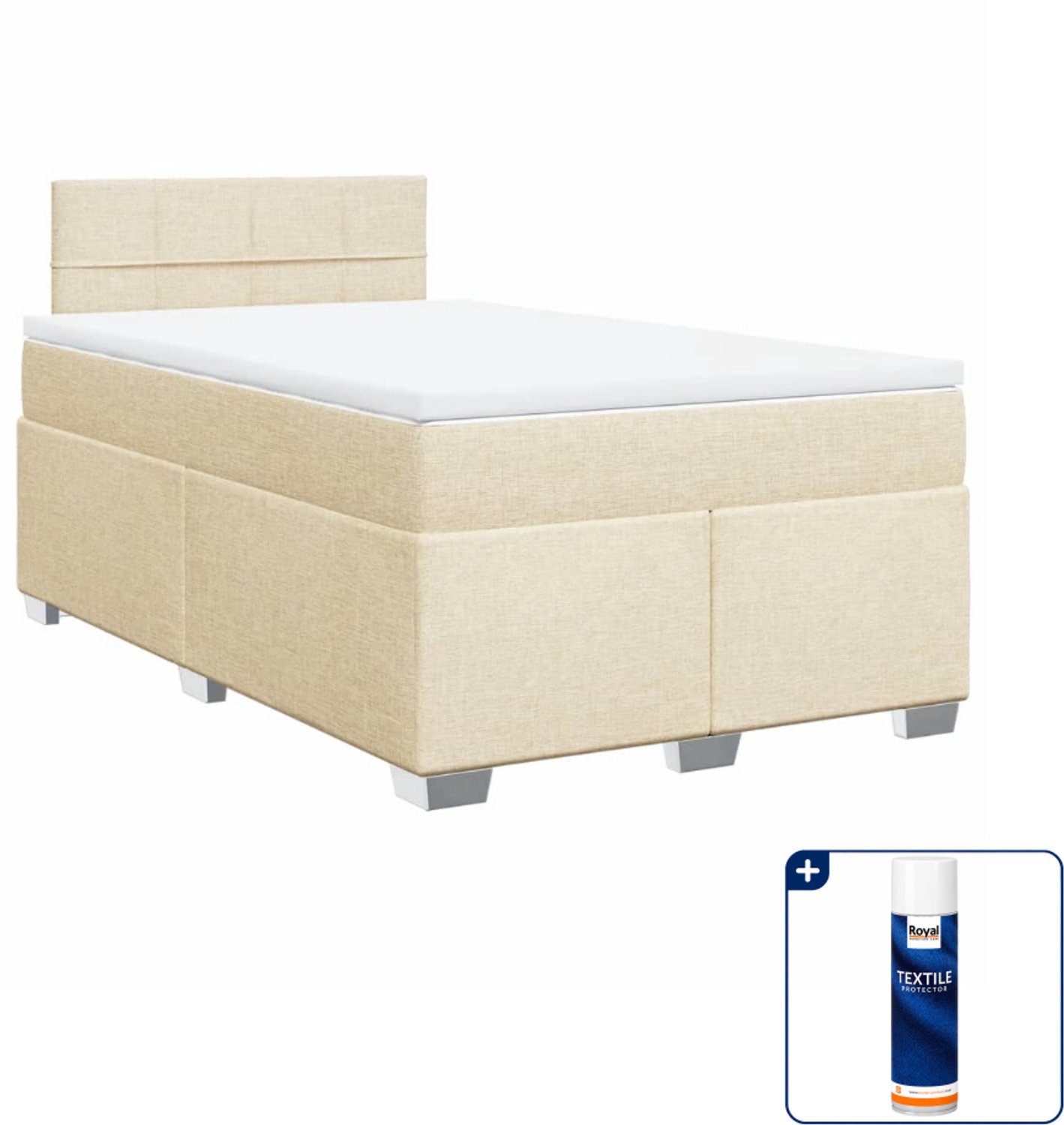 vidaXL boxspring met matras 120 x 190 cm - stof - crèmekleurig - Inclusief textielbeschermer 500 ml