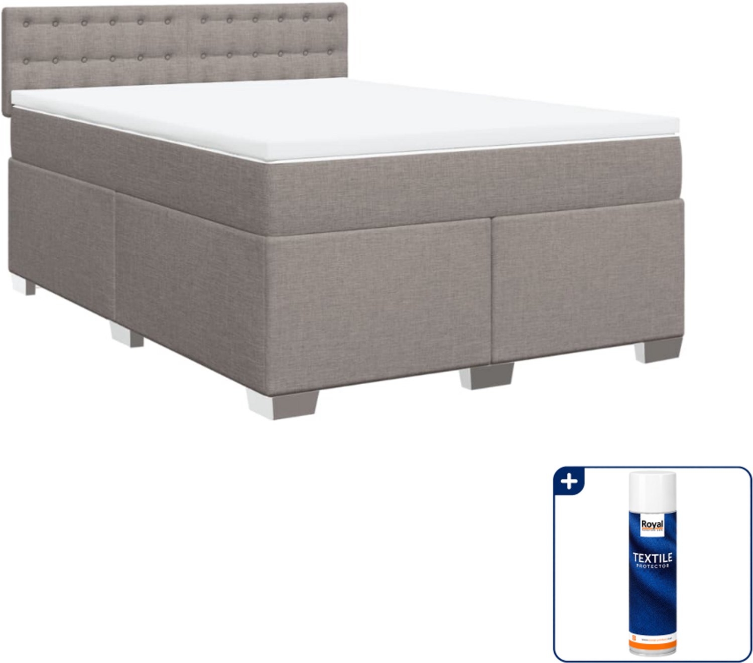 vidaXL Queensize boxspring met matras - 160 x 200 cm - taupe - Inclusief textielbeschermer 500 ml