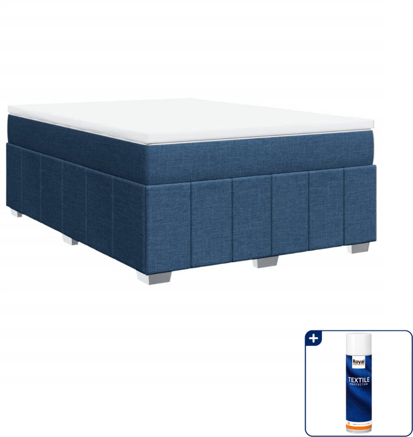 vidaXL boxspring met matras - Queensize - 160 x 200 cm - blauw - Inclusief textielbeschermer 500 ml
