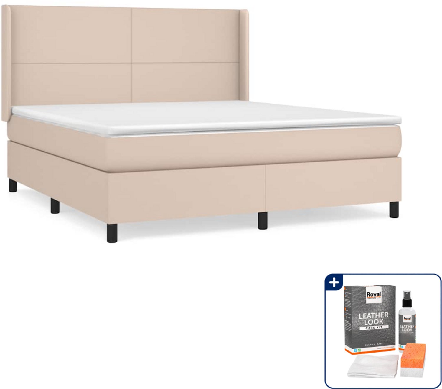 vidaXL Boxspring Kingsize - 180 x 200 cm - kunstleer - cappuccino - Inclusief onderhoudsset voor kunstleer 150 ml Bruin