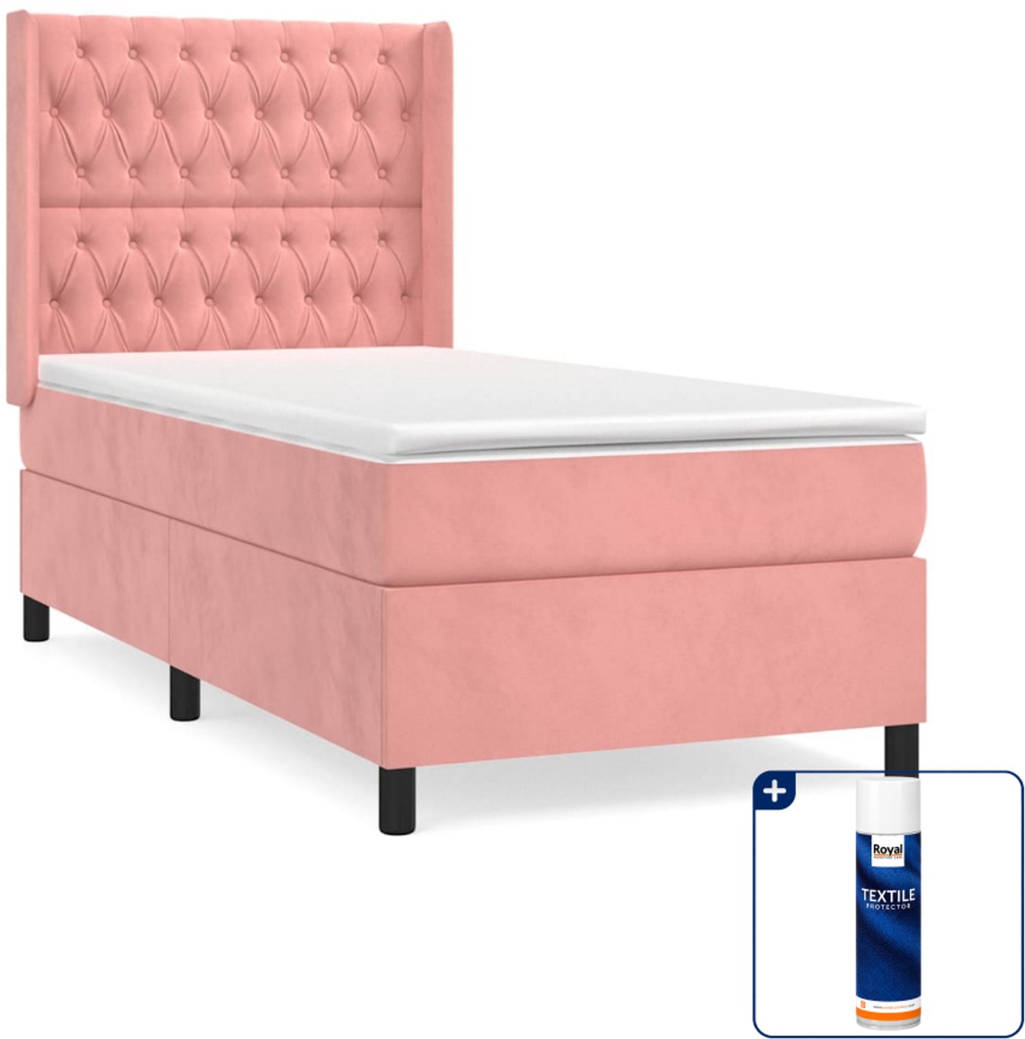 vidaXL boxspring met matras - 100 x 200 cm - fluweel - roze - Inclusief textielbeschermer 500 ml