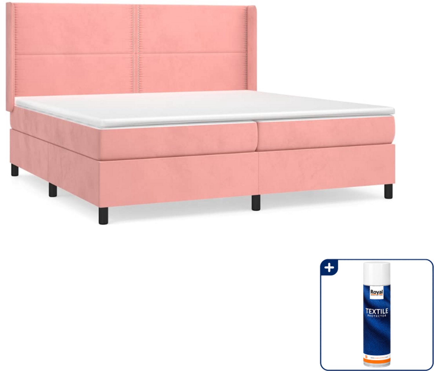 vidaXL boxspring - Super kingsize - 200 x 200 cm - fluweel - roze - Inclusief textielbeschermer 500 ml