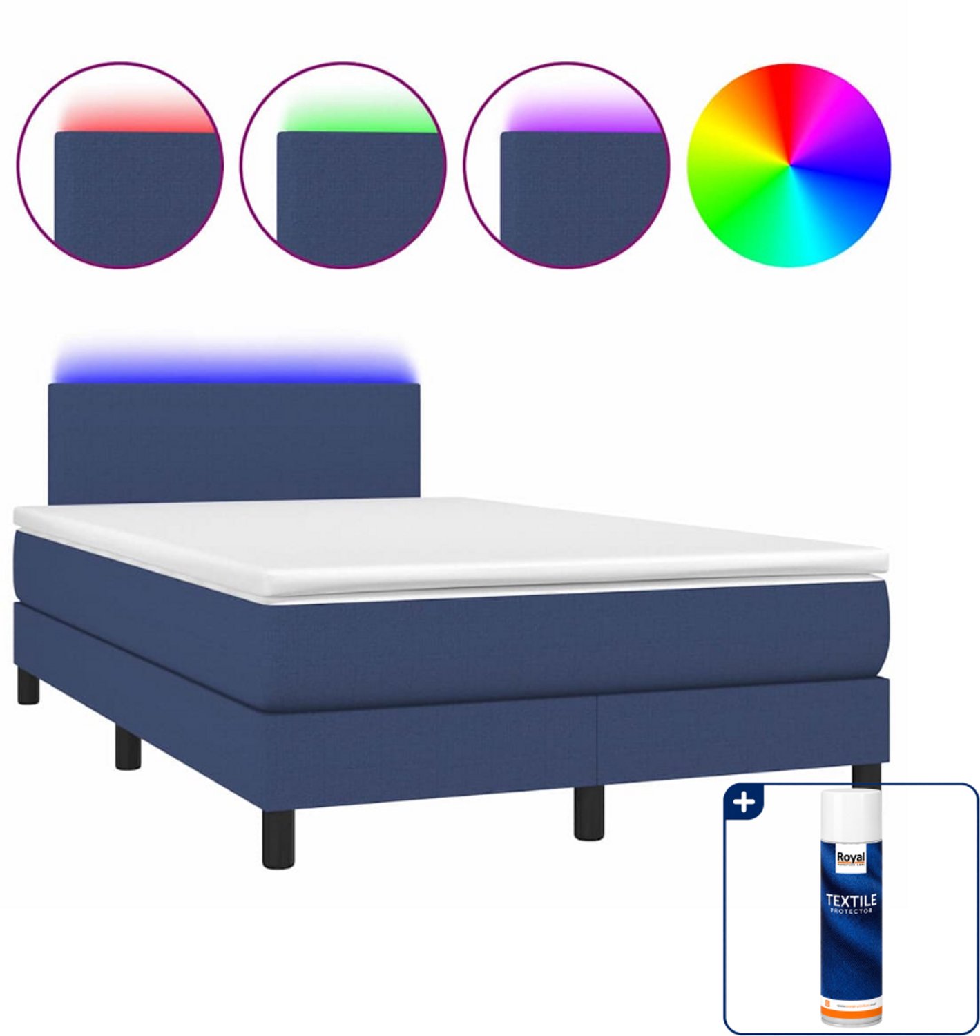 vidaXL boxspring met matras en led - 120 x 200 cm - blauw - Inclusief textielbeschermer 500 ml