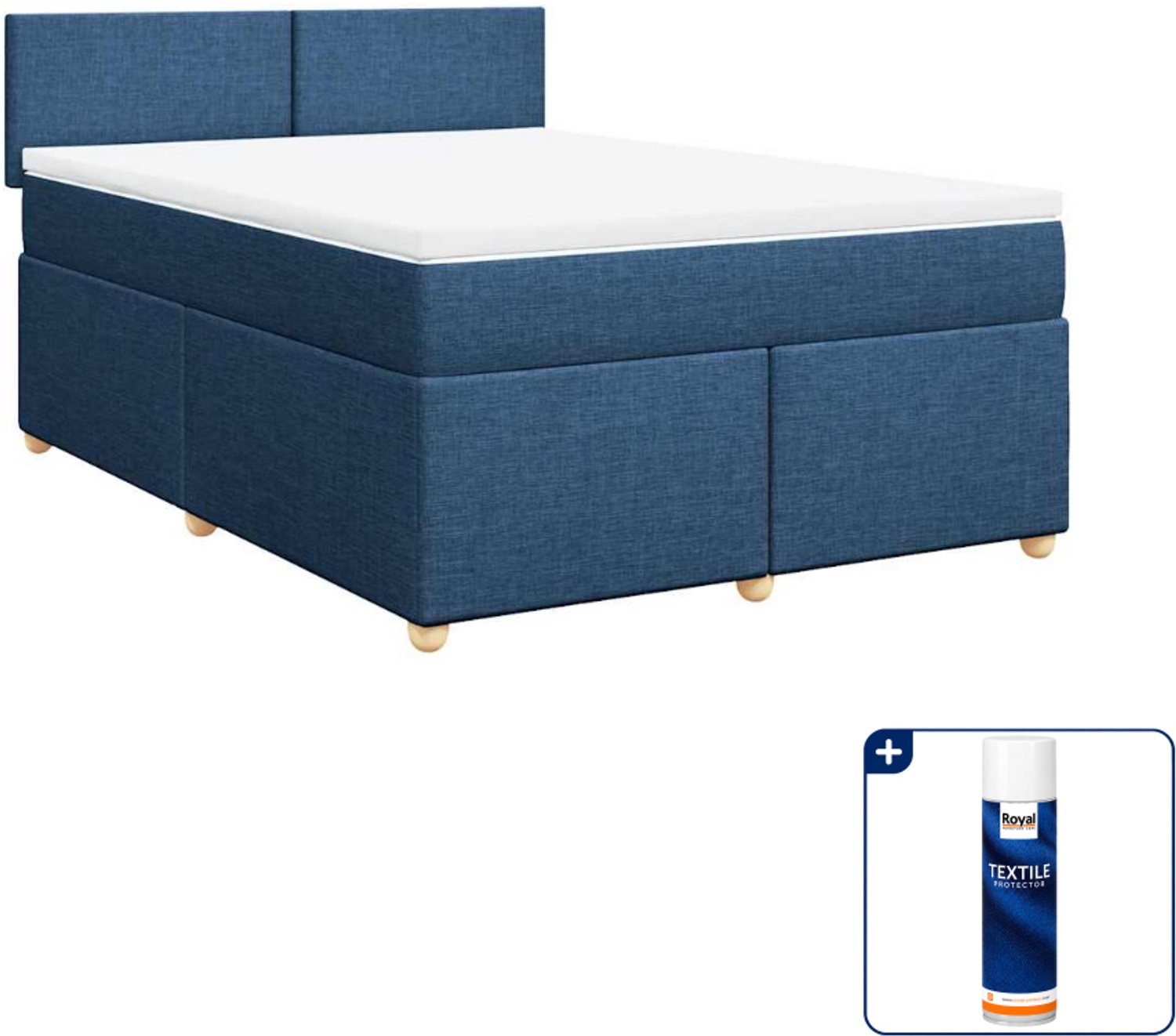 vidaXL boxspring met matras 140 x 190 cm - blauw - Inclusief textielbeschermer 500 ml