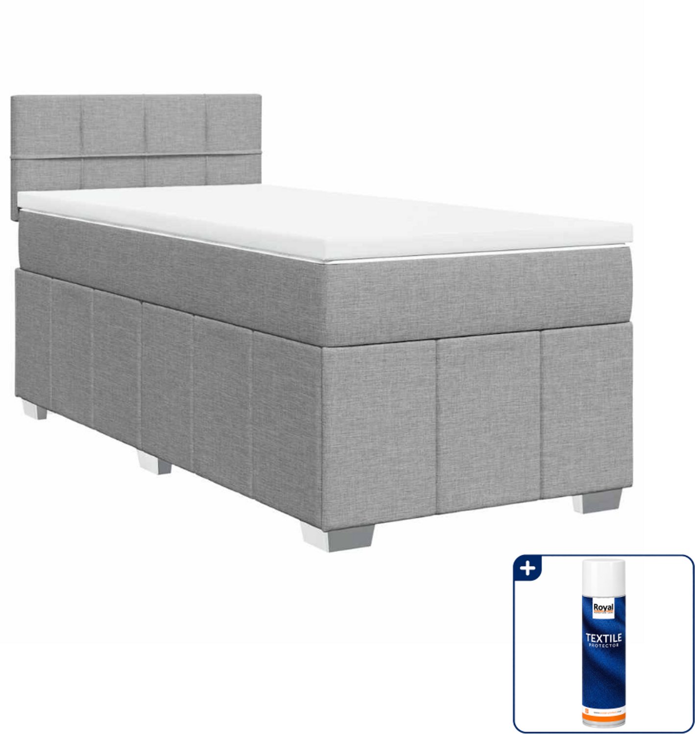 vidaXL boxspring met matras 80 x 200 cm - stof - lichtgrijs - Inclusief textielbeschermer 500 ml