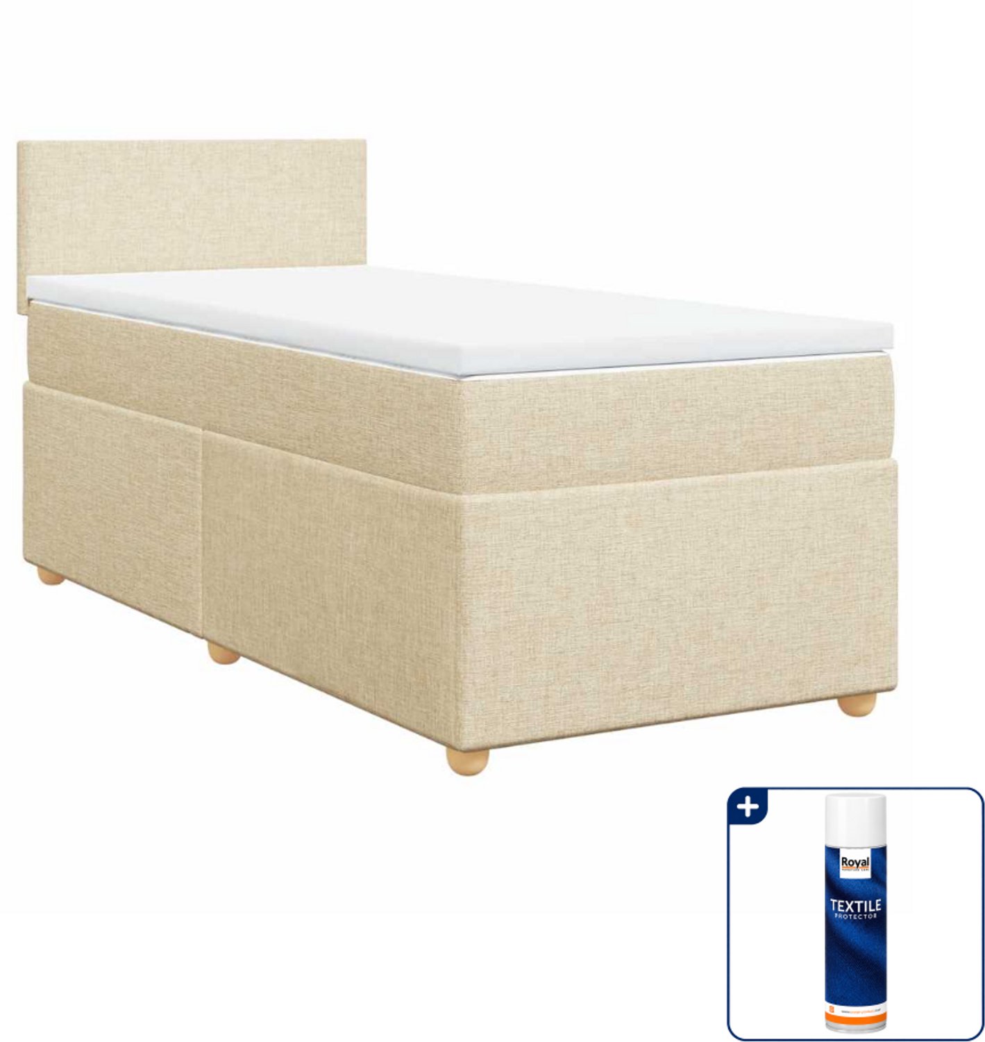vidaXL boxspring met matras - 80 x 200 cm - crèmekleurig - Inclusief textielbeschermer 500 ml