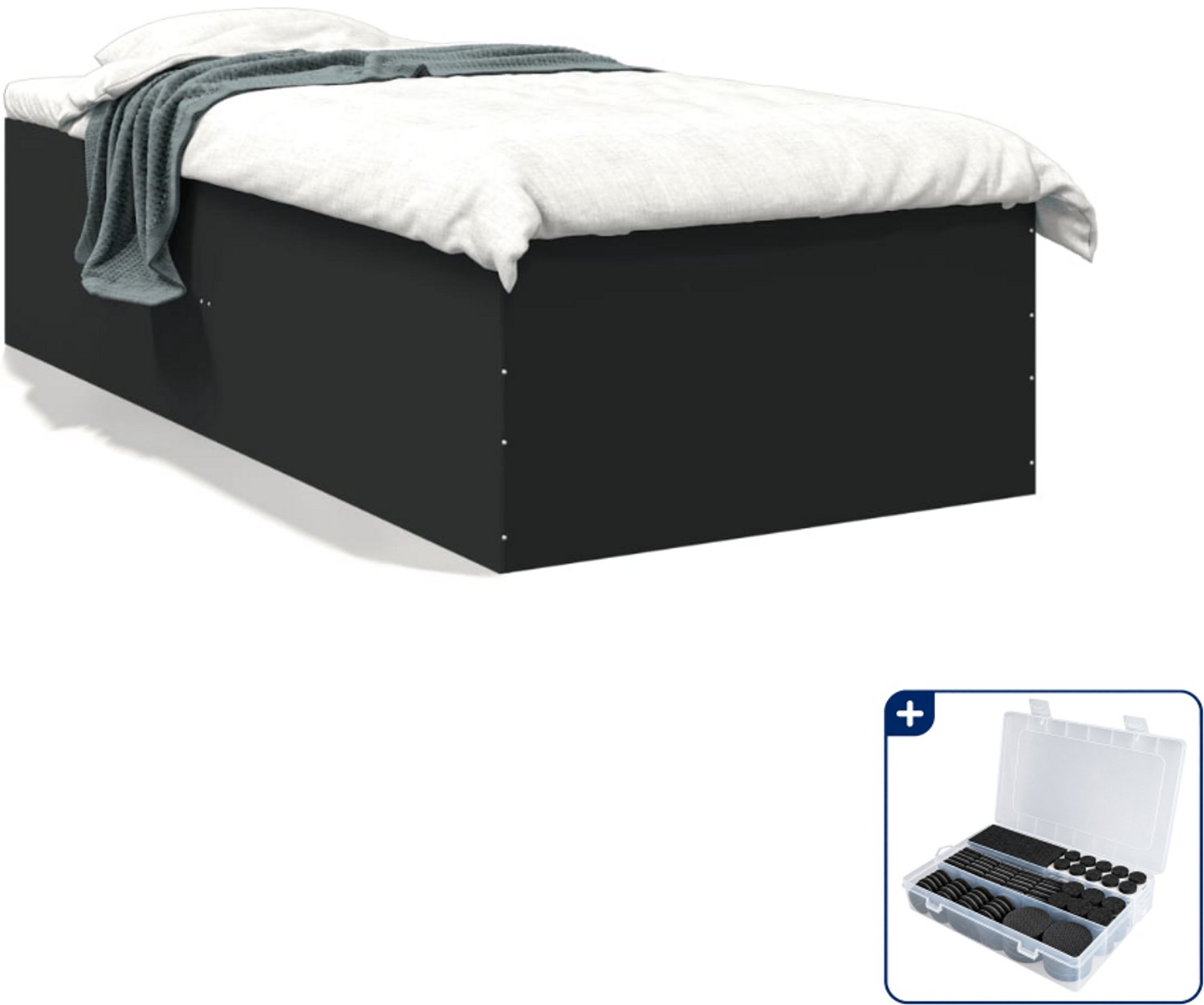 vidaXL bedframe - 90 x 190 cm - bewerkt hout - zwart - Inclusief antikrasvilt 177-delig