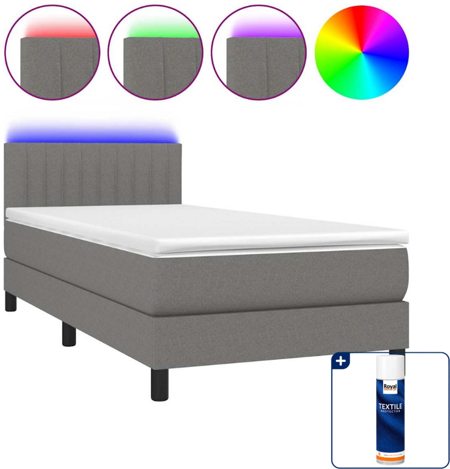 vidaXL boxspring met matras en led - 80 x 200 cm - donkergrijs - Inclusief textielbeschermer 500 ml