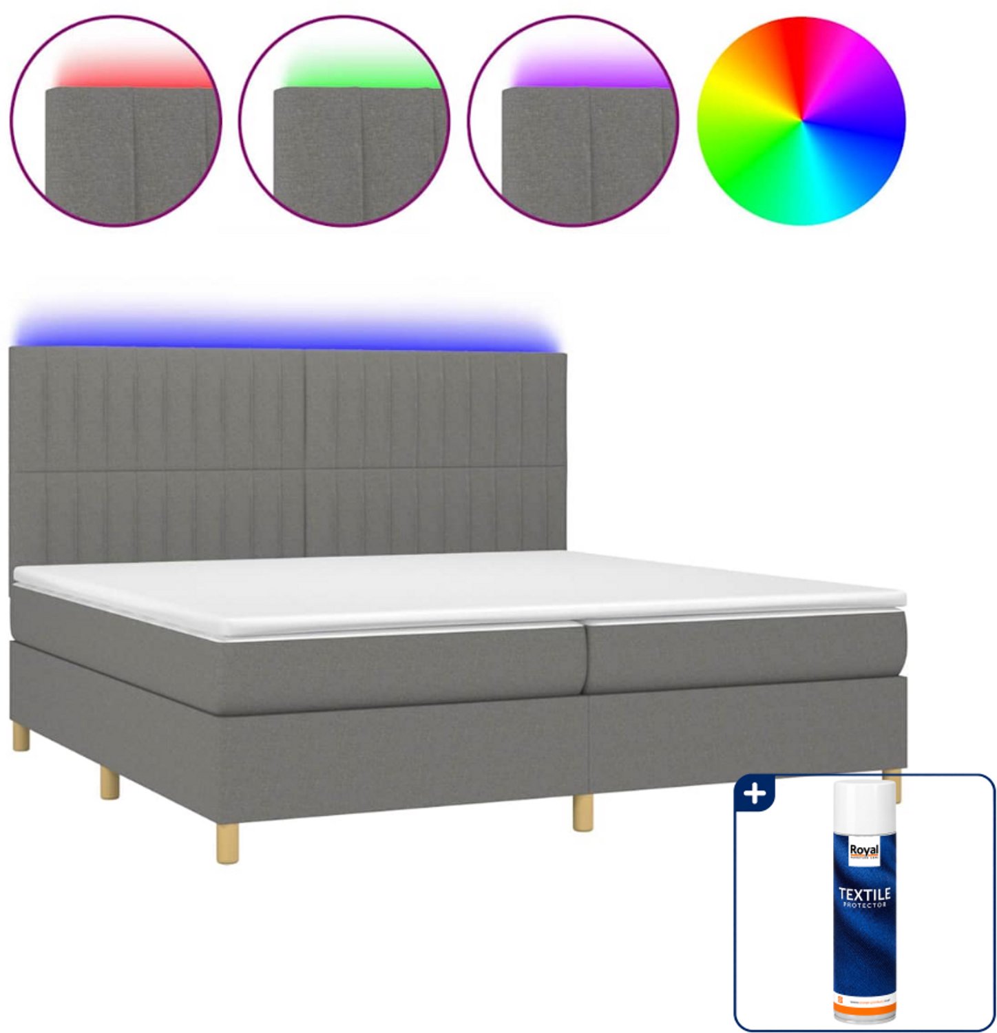 vidaXL Boxspring met matras en LED - Super kingsize - donkergrijs - Inclusief textielbeschermer 500 ml