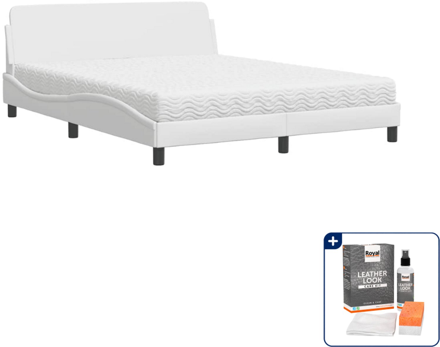 vidaXL Dover bed met matras - Queensize - 160 x 200 cm - wit - Inclusief onderhoudsset voor kunstleer 150 ml