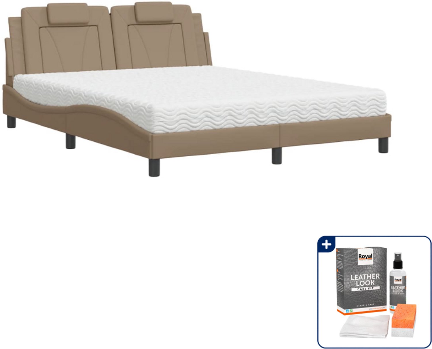 vidaXL Viana bed - Queensize - 160 x 200 cm - cappuccino - Inclusief onderhoudsset voor kunstleer 150 ml Grijs