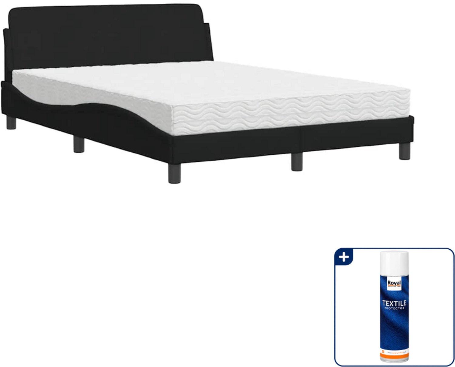 vidaXL Dover bed met matras - 120 x 200 cm - stof - zwart - Inclusief textielbeschermer 500 ml