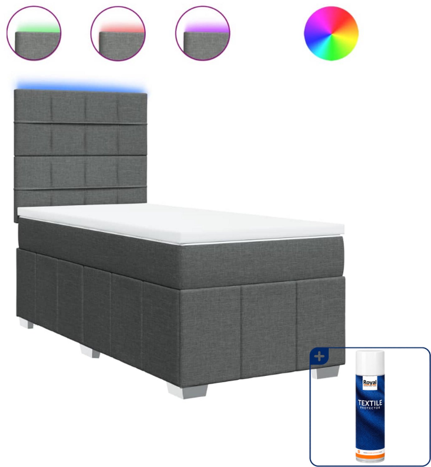 vidaXL boxspring met matras - 90 x 190 cm - donkergrijs - Inclusief textielbeschermer 500 ml