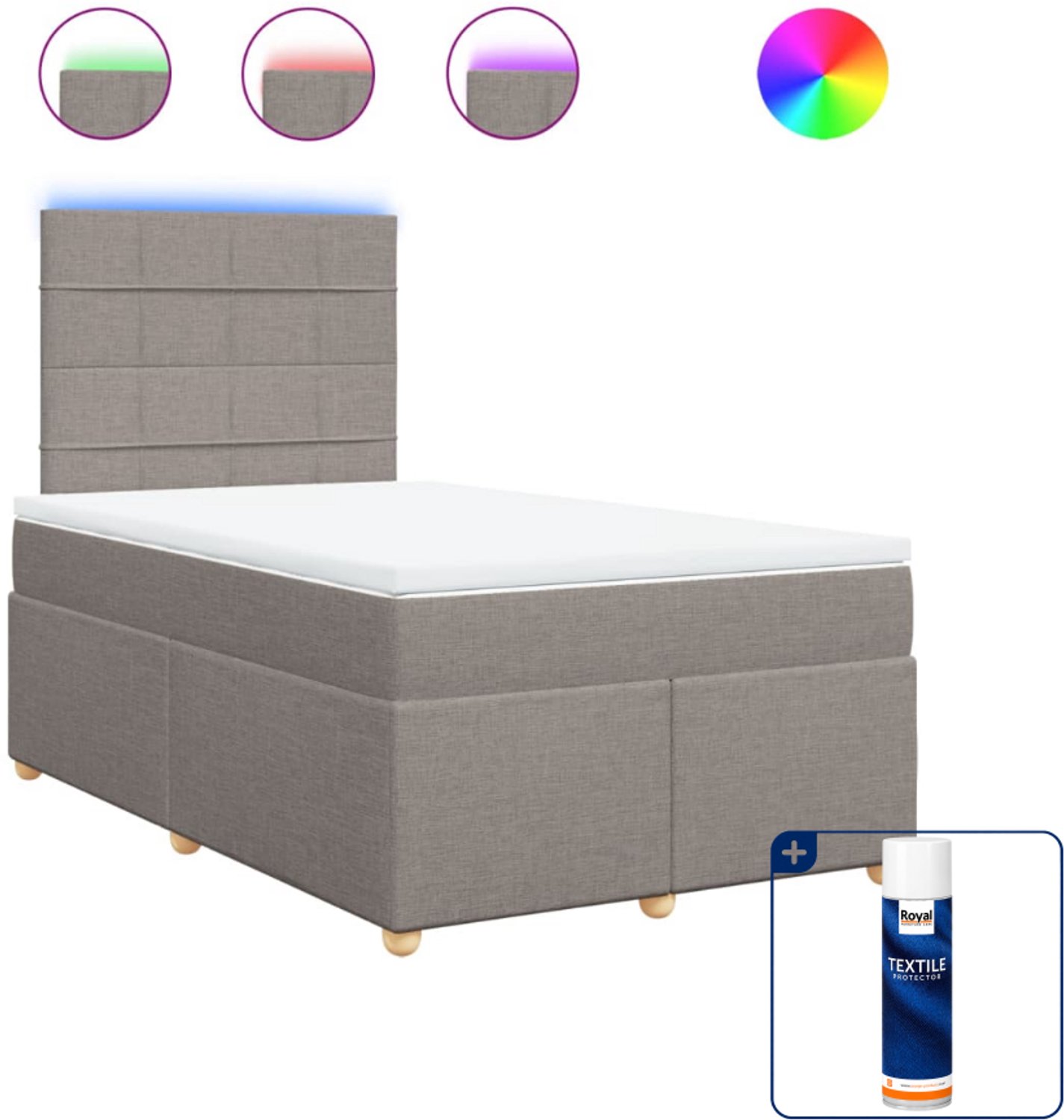 vidaXL boxspring met matras 120 x 190 cm - stof - taupe - Inclusief textielbeschermer 500 ml