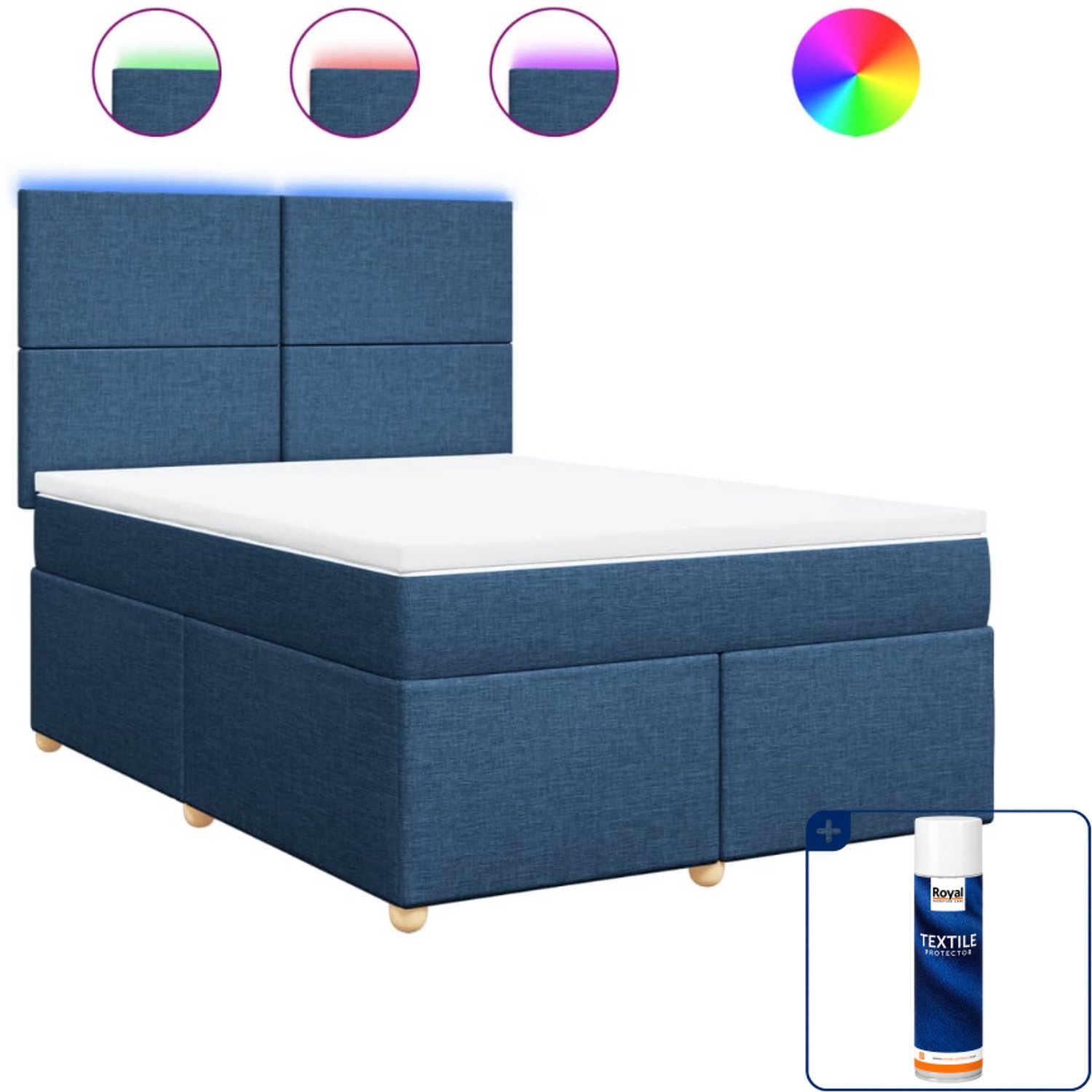 vidaXL boxspring Queensize - 160 x 200 cm - blauw - Inclusief textielbeschermer 500 ml