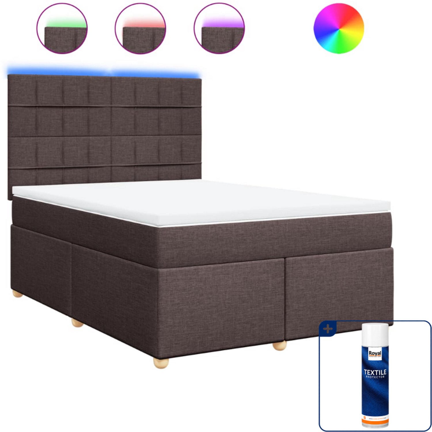 vidaXL boxspring met matras - 140 x 190 cm - donkerbruin - Inclusief textielbeschermer 500 ml