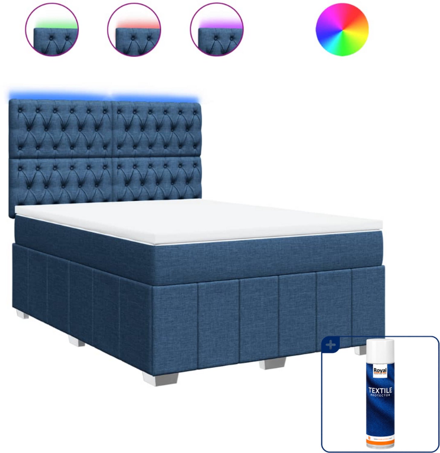 vidaXL Queensize boxspring - 160 x 200 cm - blauw - Inclusief textielbeschermer 500 ml