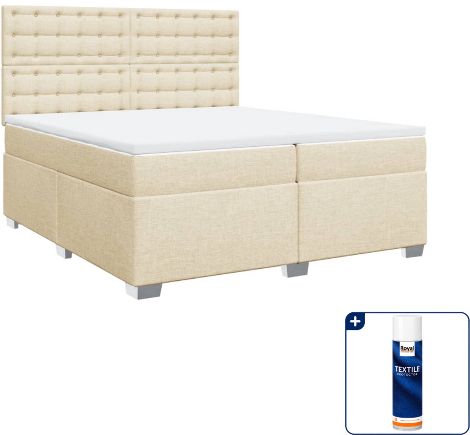 vidaXL boxspring met matras - Super kingsize - 200 x 200 cm - crème - Inclusief textielbeschermer 500 ml