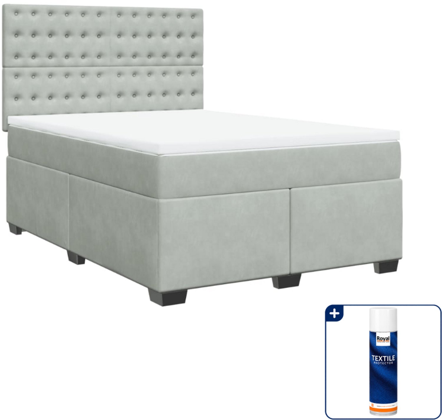 vidaXL boxspring met matras - Queensize - 160 x 200 cm - lichtgrijs - Inclusief textielbeschermer 500 ml