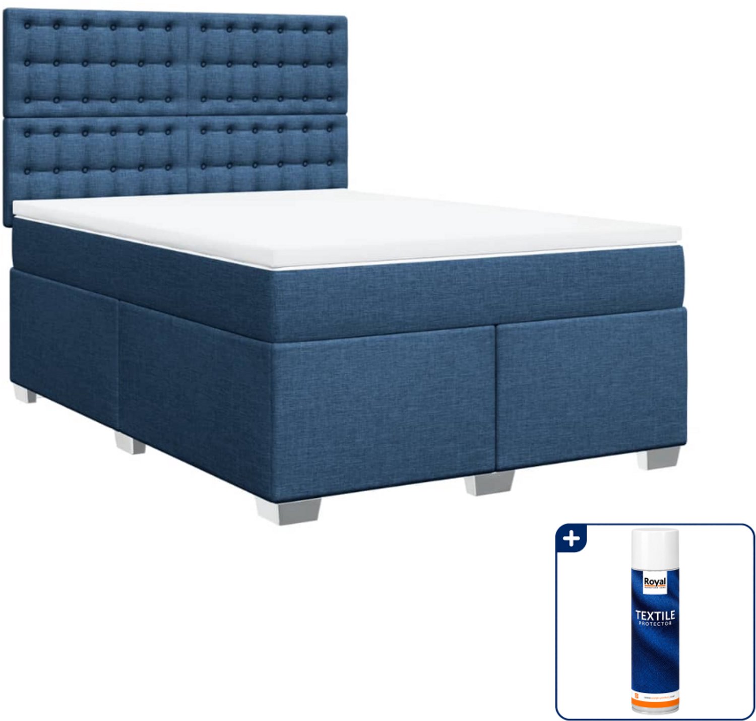 vidaXL boxspring Small double - 140 x 200 cm - blauw - Inclusief textielbeschermer 500 ml