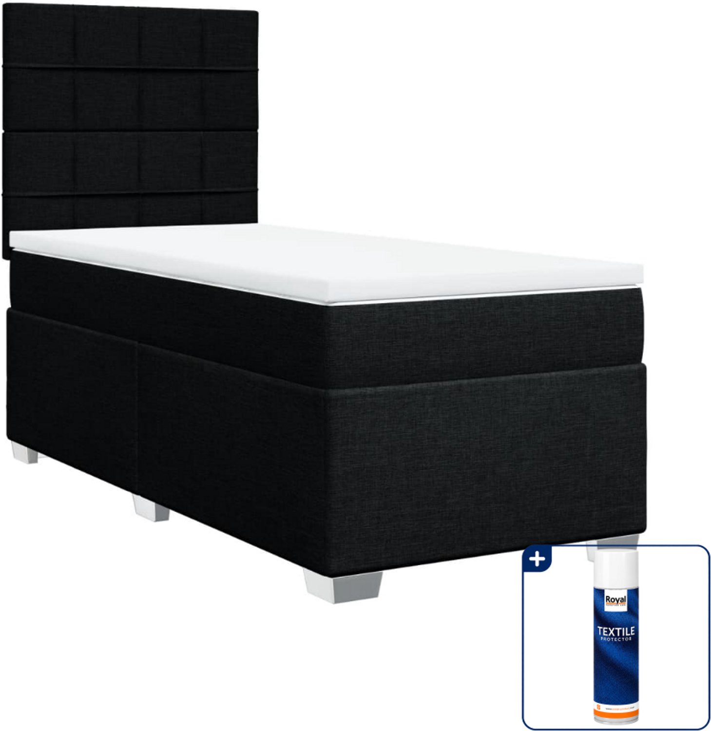 vidaXL boxspring met matras 90 x 190 cm - stof - zwart - Inclusief textielbeschermer 500 ml