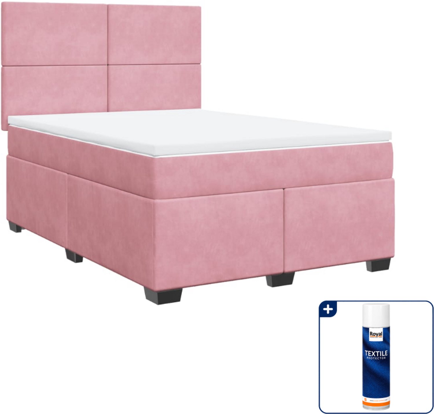 vidaXL boxspring met matras - 140 x 190 cm - fluweel - roze - Inclusief textielbeschermer 500 ml