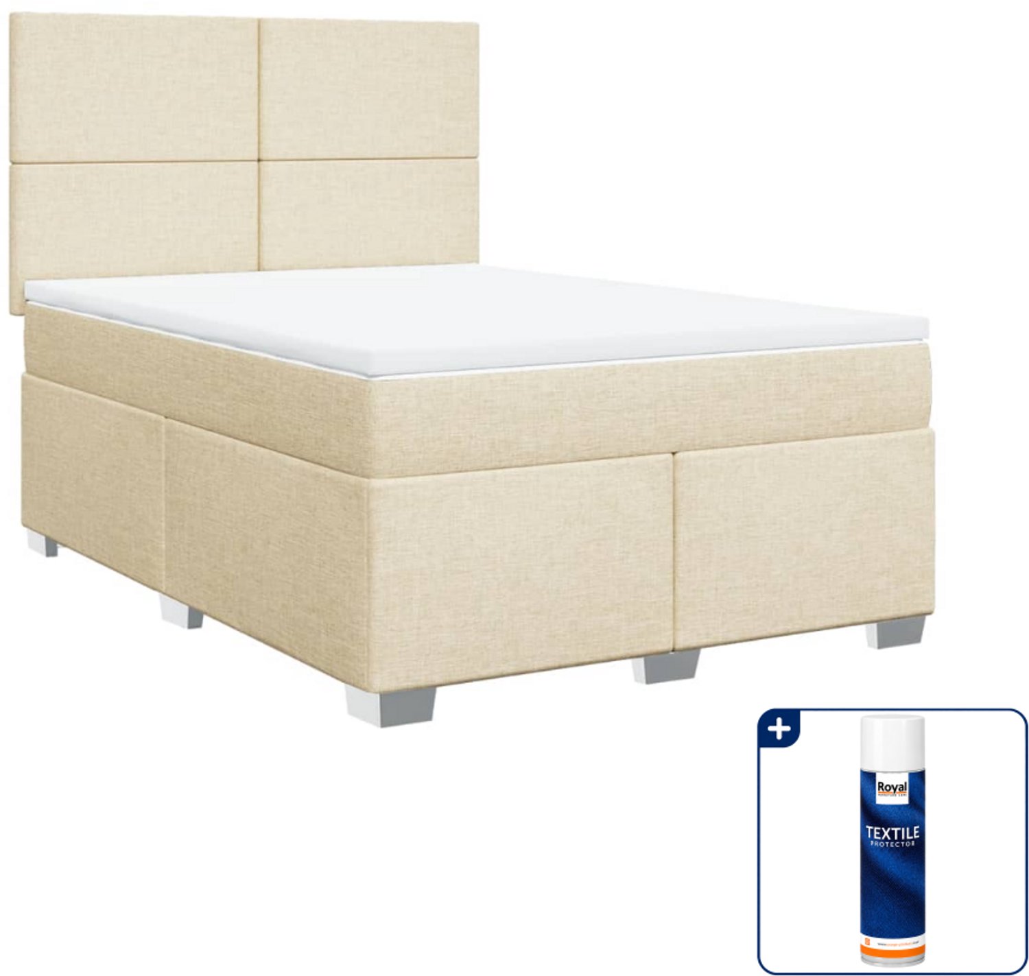 vidaXL Small double boxspring - 140 x 200 cm - stof - crèmekleurig - Inclusief textielbeschermer 500 ml
