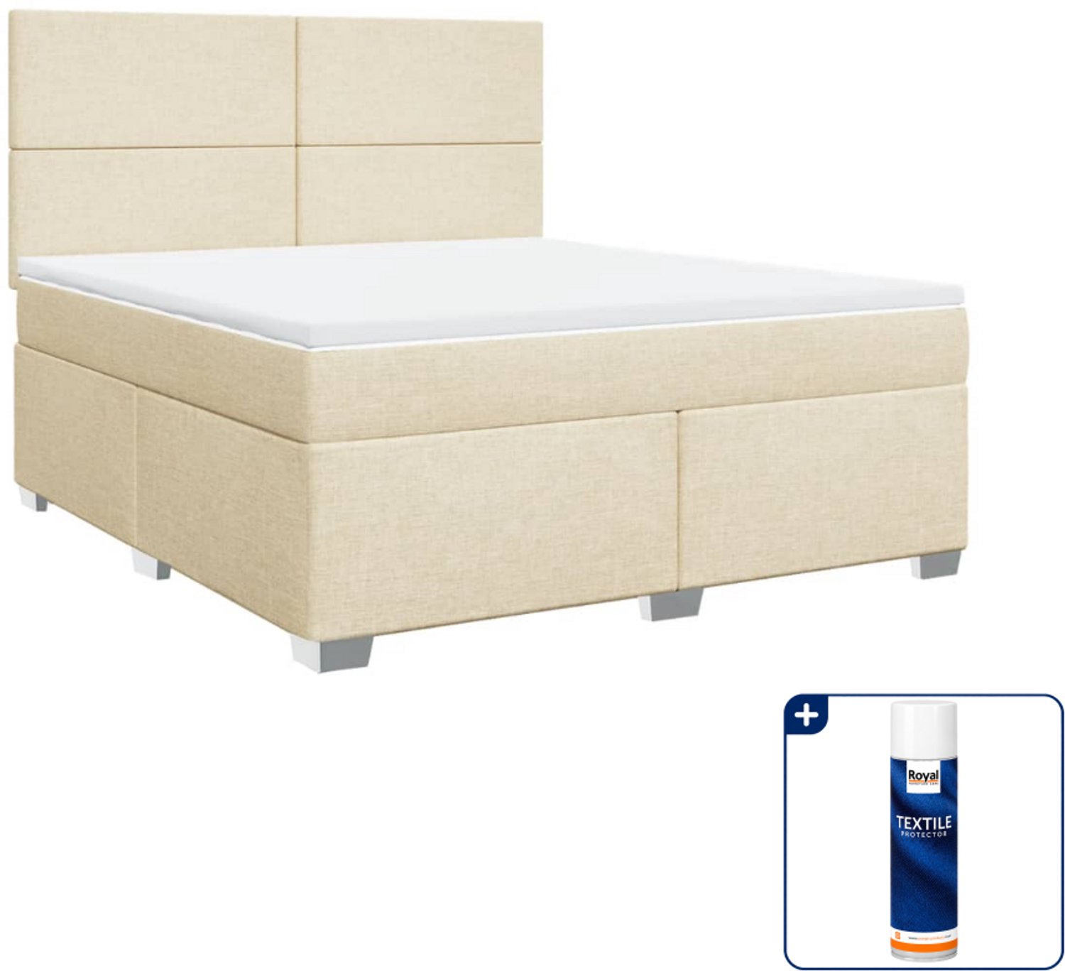 vidaXL Kingsize boxspring met matras - 180 x 200 cm - crème - Inclusief textielbeschermer 500 ml