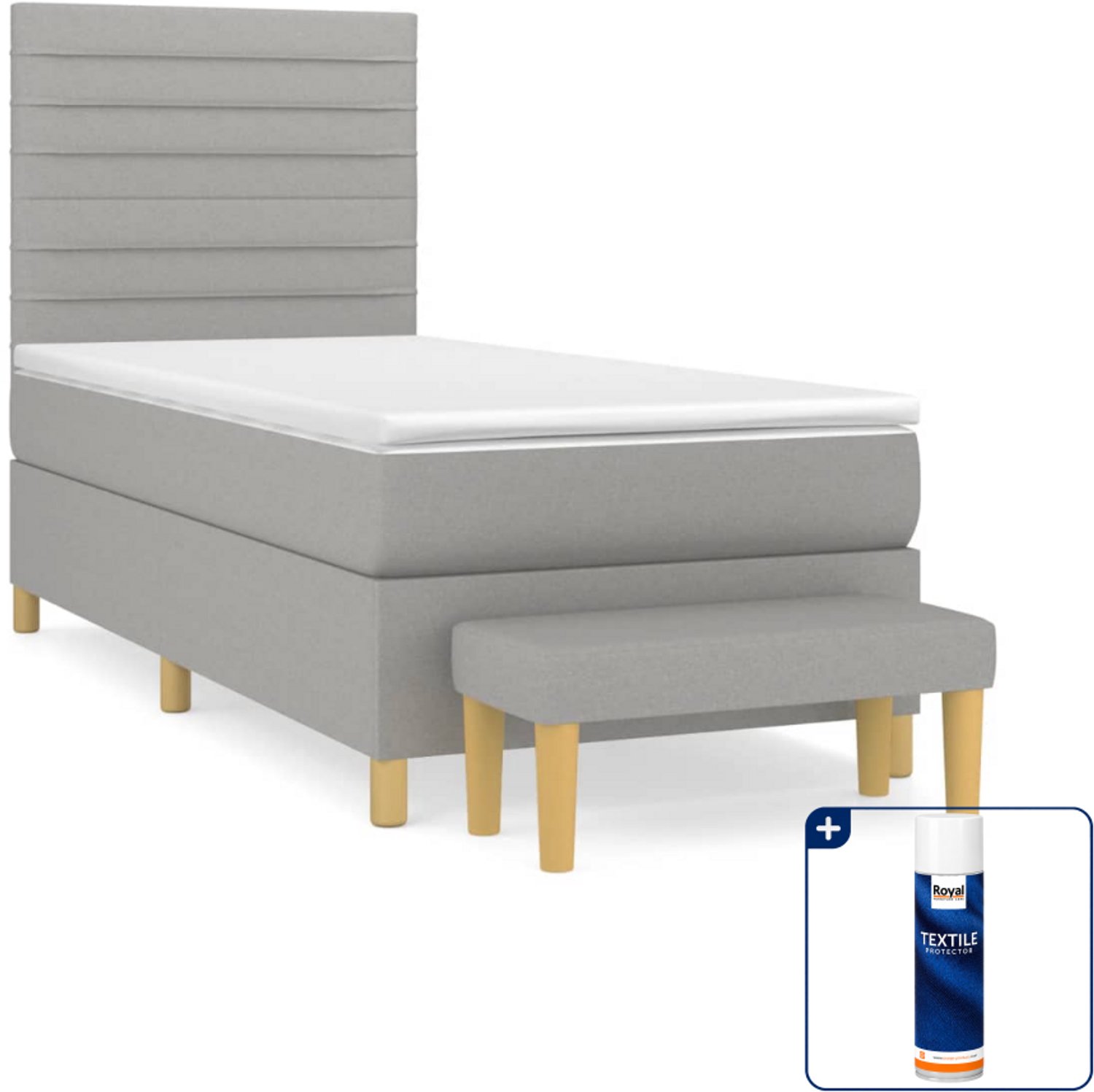 vidaXL boxspring met matras en bankje - 90 x 200 cm - lichtgrijs - Inclusief textielbeschermer 500 ml