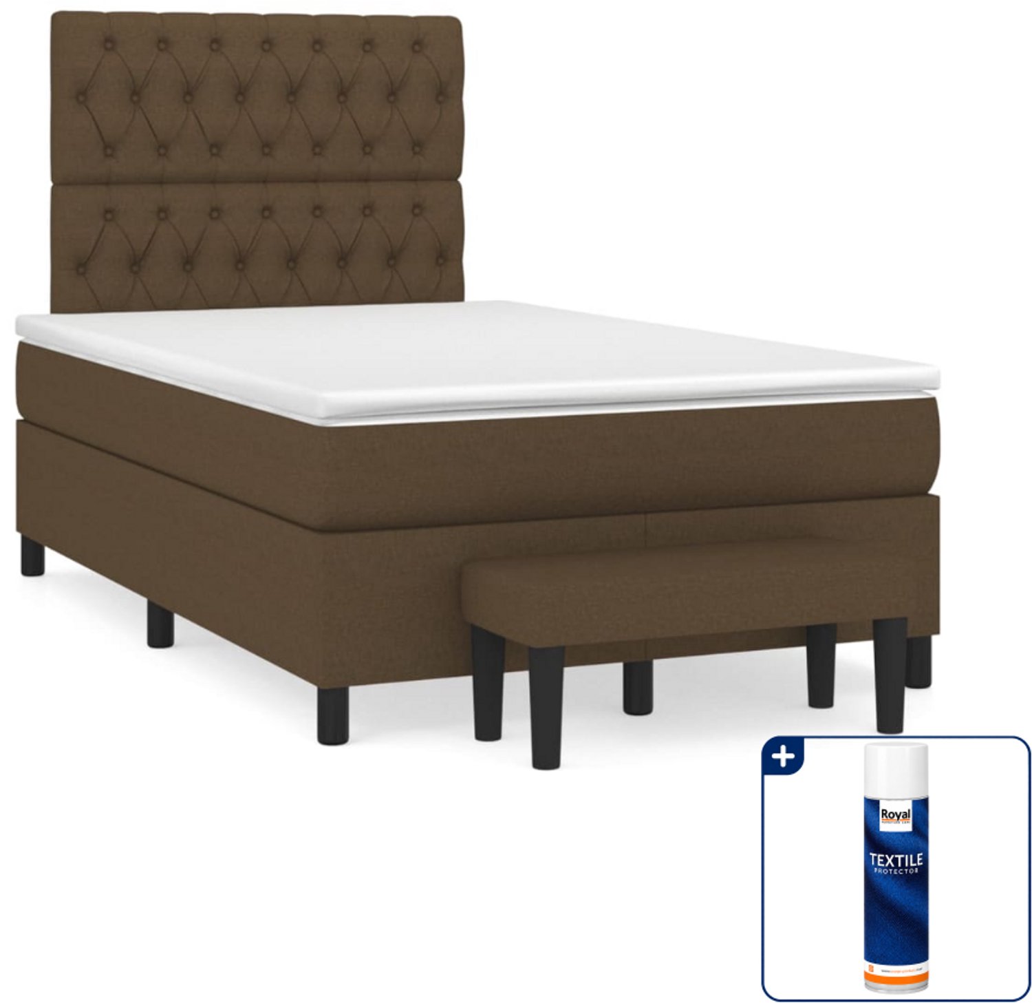 vidaXL boxspring met matras - 120 x 200 cm - stof - donkerbruin - Inclusief textielbeschermer 500 ml