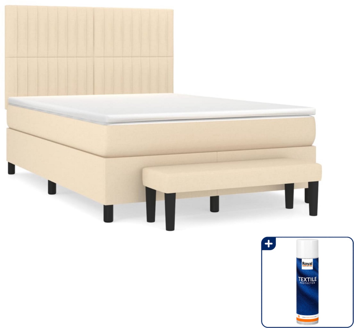 vidaXL boxspring met matras en bank - 140 x 190 cm - crème - Inclusief textielbeschermer 500 ml