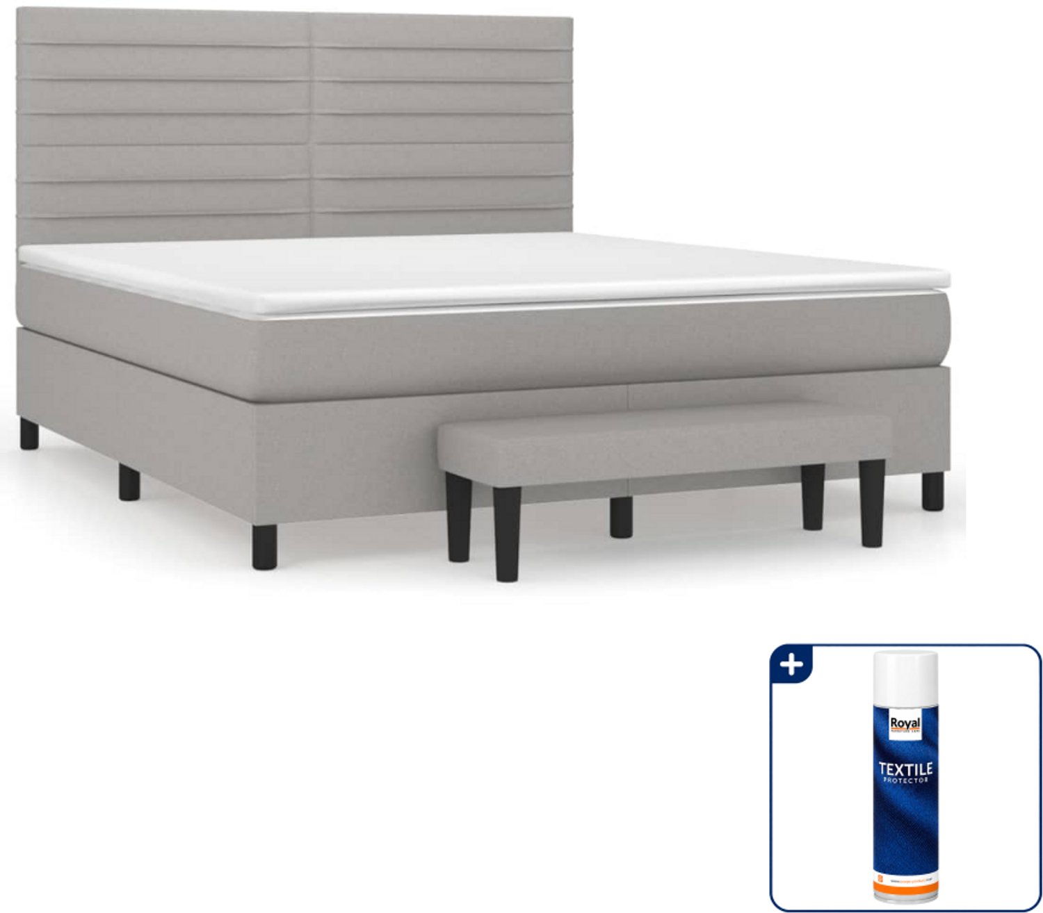 vidaXL Kingsize boxspring met matras en bankje - 180 x 200 cm - grijs - Inclusief textielbeschermer 500 ml