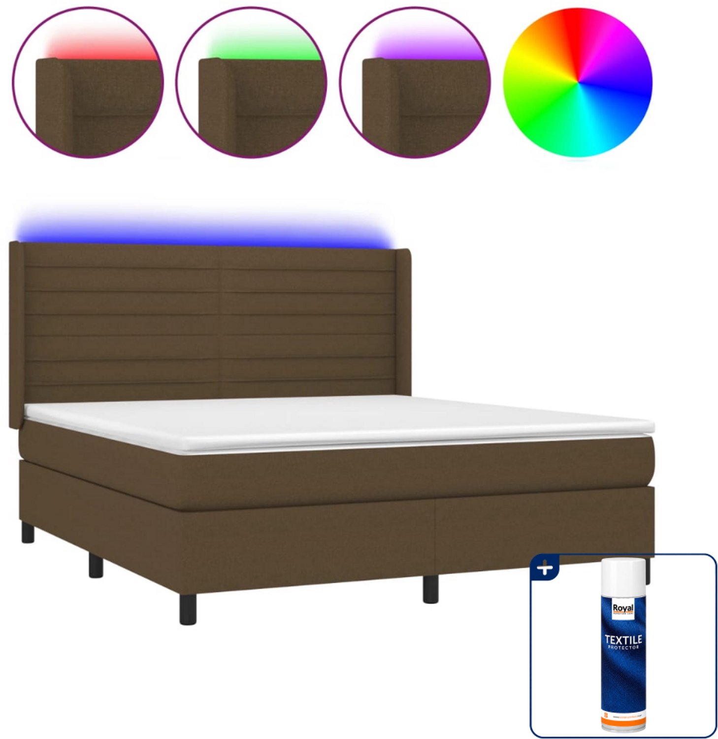 vidaXL boxspring met matras en LED - Queensize - 160 x 200 cm - donkerbruin - Inclusief textielbeschermer 500 ml