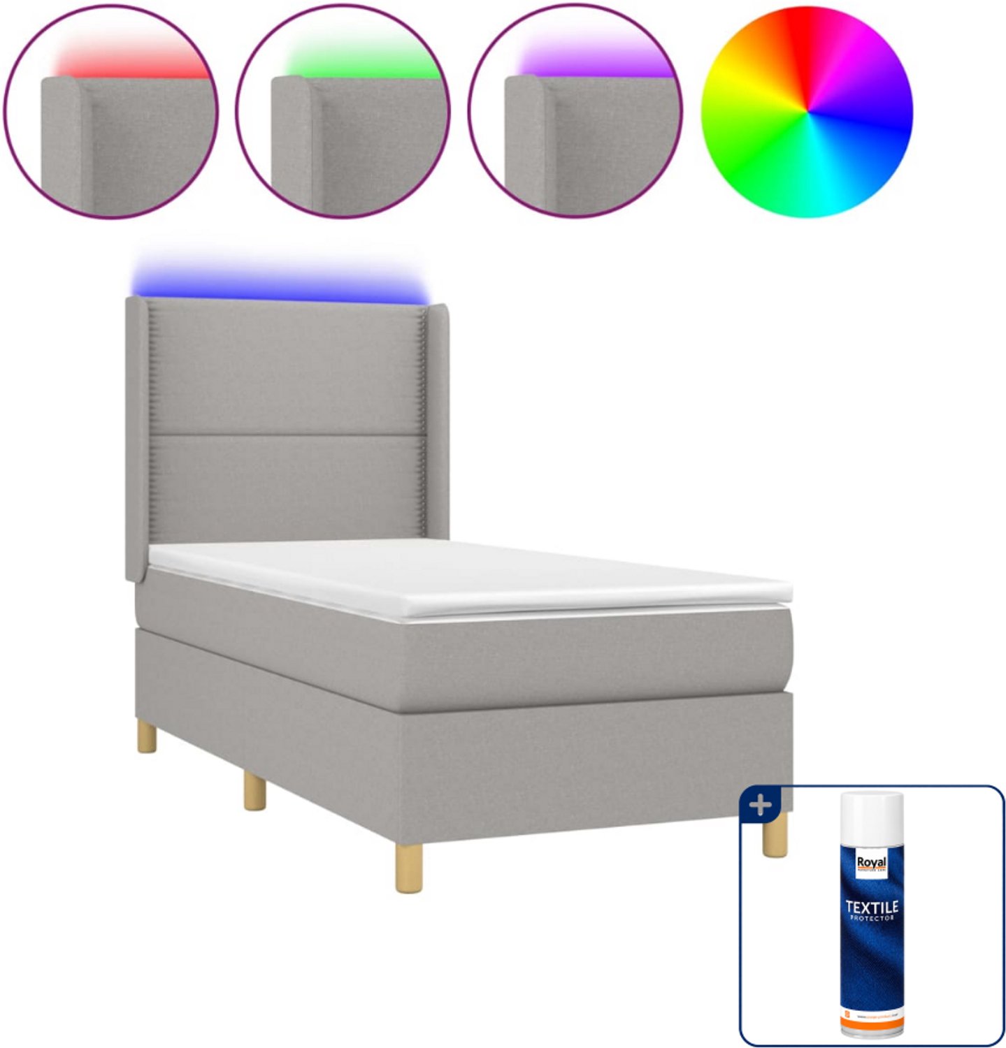 vidaXL Boxspring met matras en LED - 100 x 200 cm - lichtgrijs - Inclusief textielbeschermer 500 ml