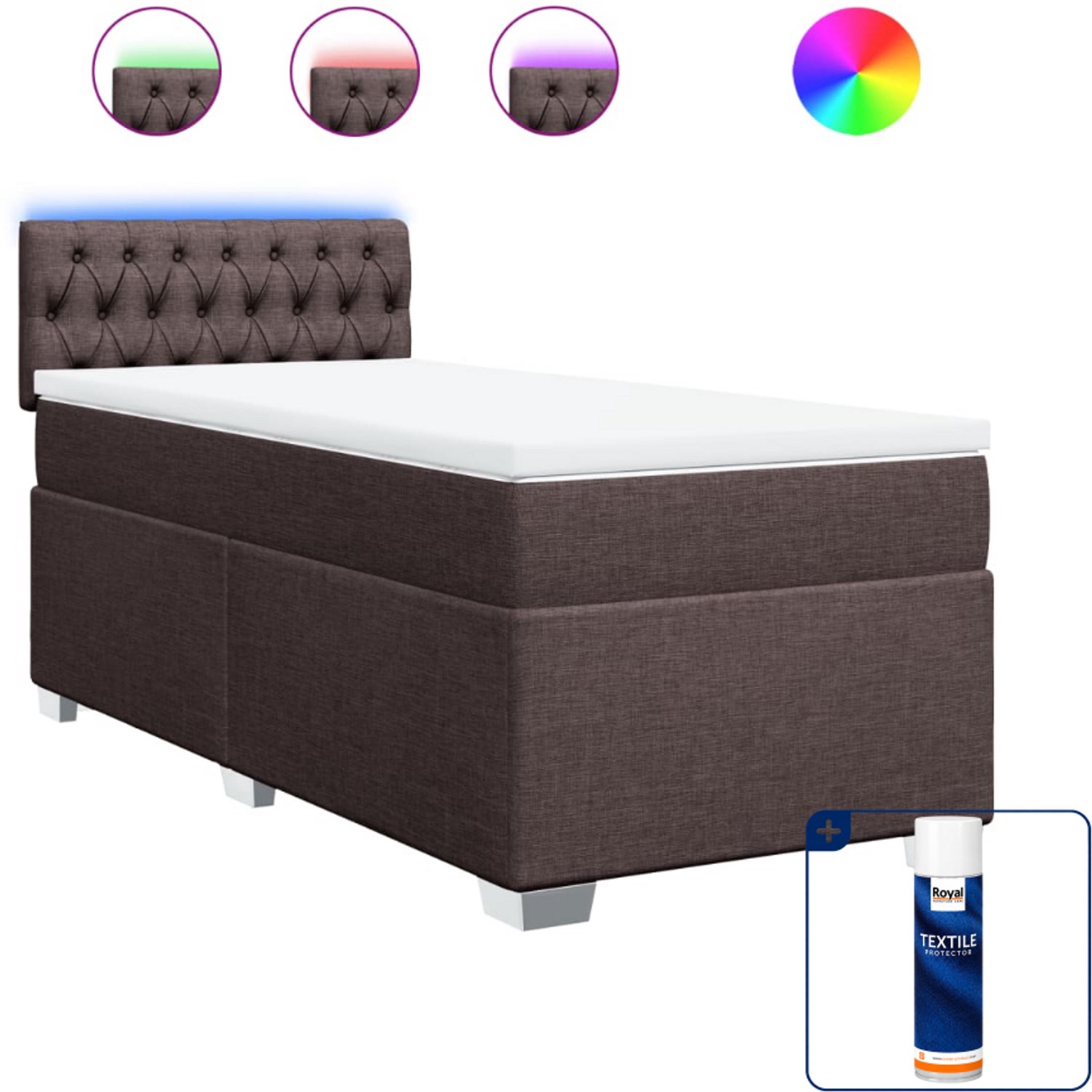 vidaXL boxspring met matras - 90 x 190 cm - stof - donkerbruin - Inclusief textielbeschermer 500 ml