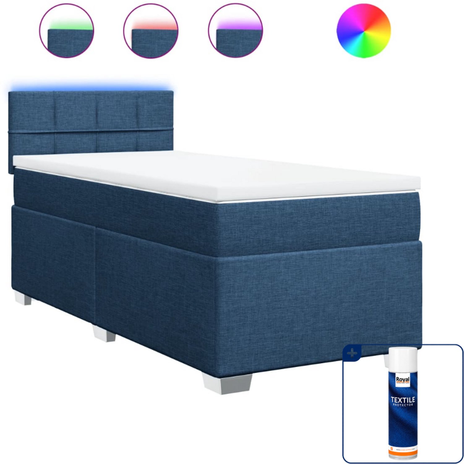 vidaXL boxspring met matras 90 x 190 cm - stof - blauw - Inclusief textielbeschermer 500 ml