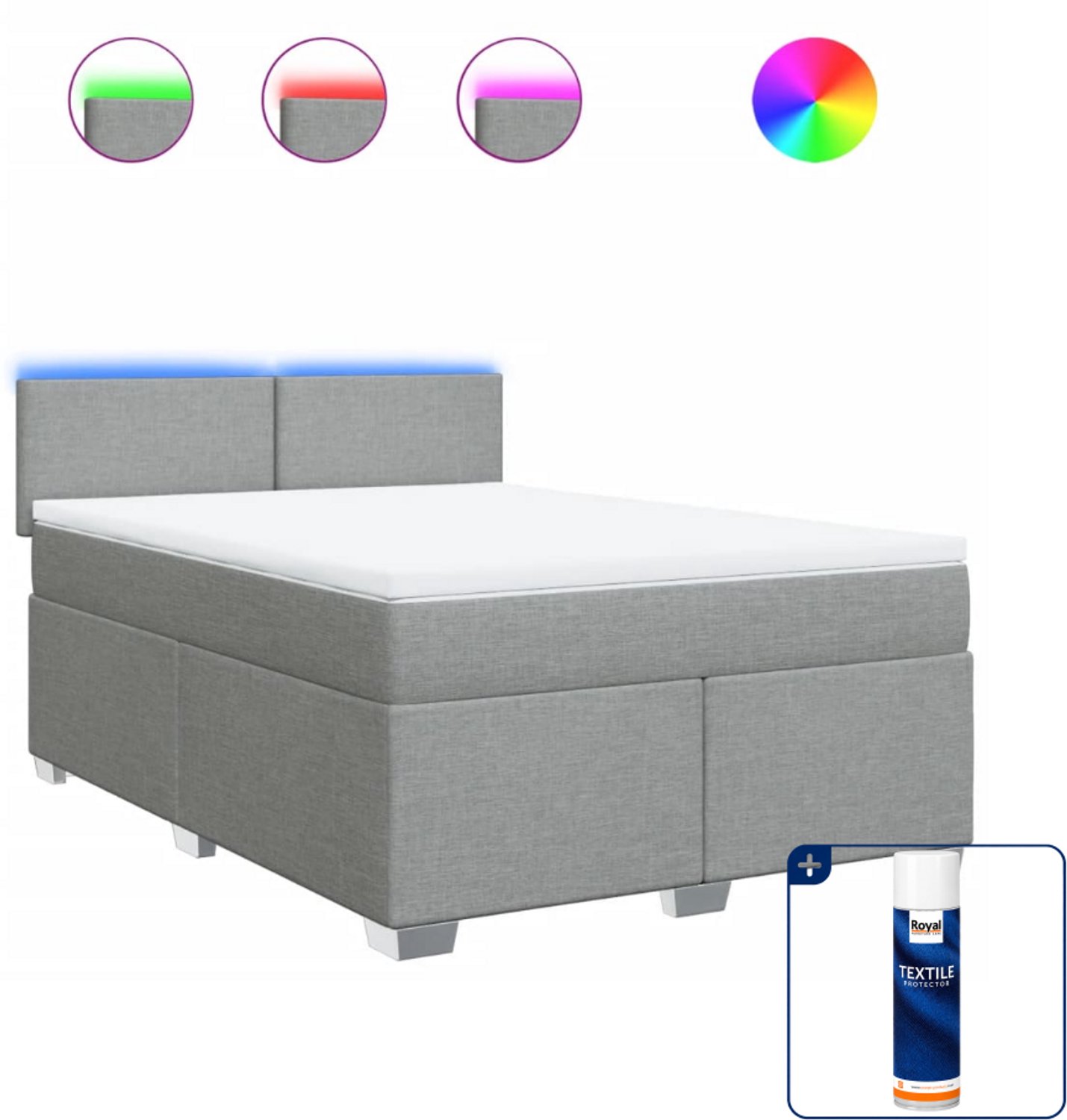 vidaXL boxspring met matras 140 x 190 cm - lichtgrijs - Inclusief textielbeschermer 500 ml