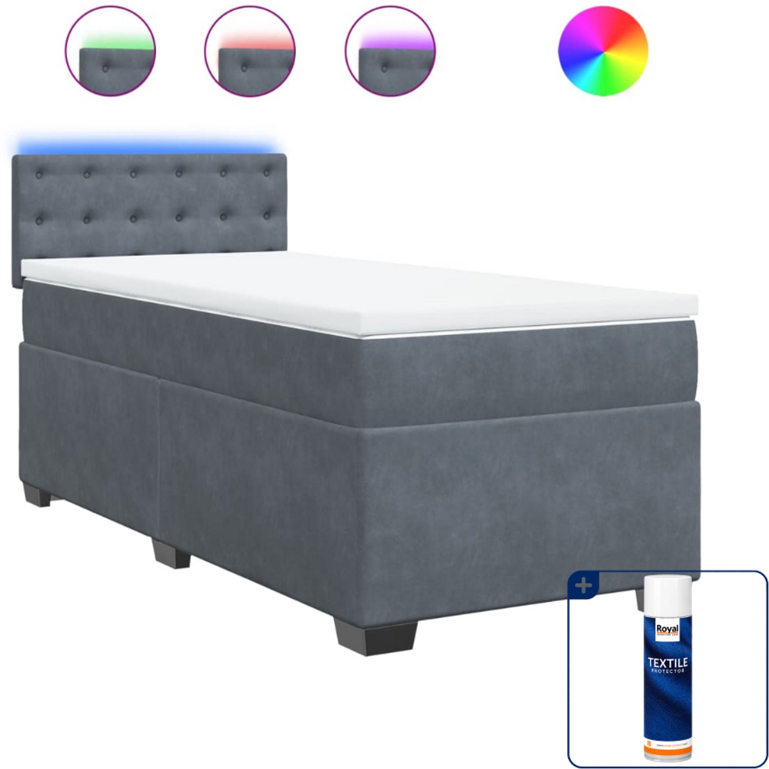 vidaXL boxspring met matras - 100 x 200 cm - fluweel - donkergrijs - Inclusief textielbeschermer 500 ml